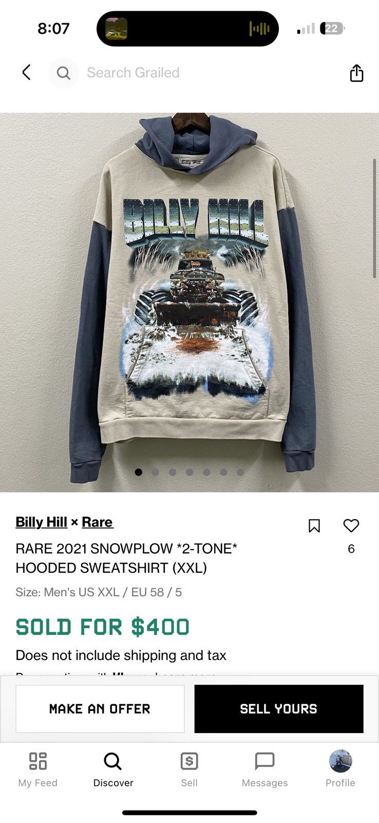 Billy Hill 2021 Billy Hill “Bloody Snow Plow” Blue/Cream Hoodie Size XL Size US XL / EU 56 / 4 - 10 Thumbnail