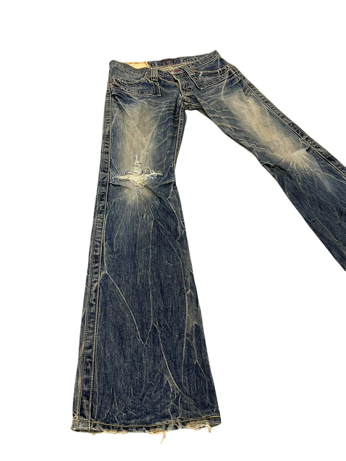 Flare Jeans Blue Way Faded Thunder Distress Low Rise 2🟦