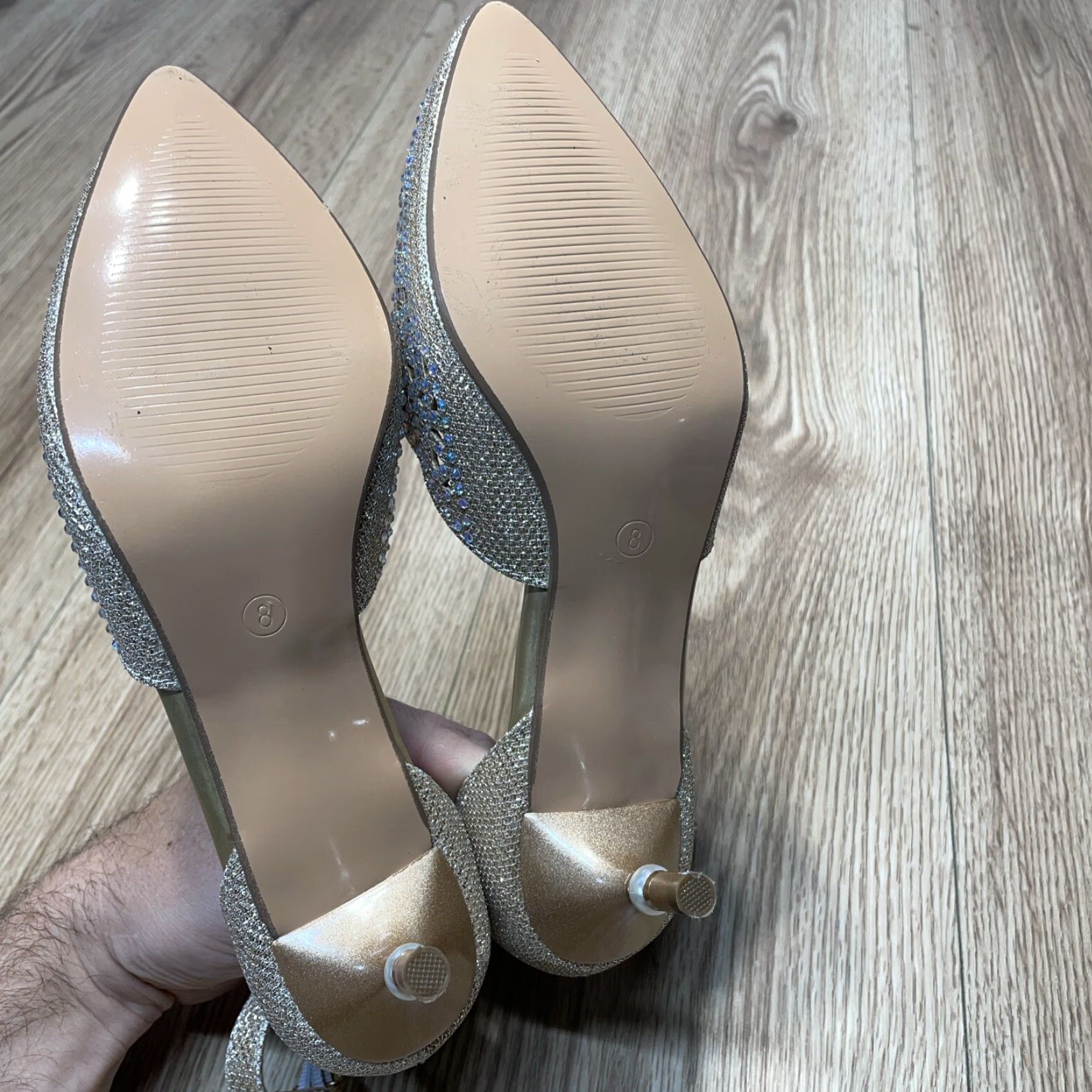 Vintage IDIFU Women's Silver Rhinestone Sequin Ankle Strap Heels Size 8 Open Toe Wedding Pump Size US 8 / IT 38 - 7 Thumbnail