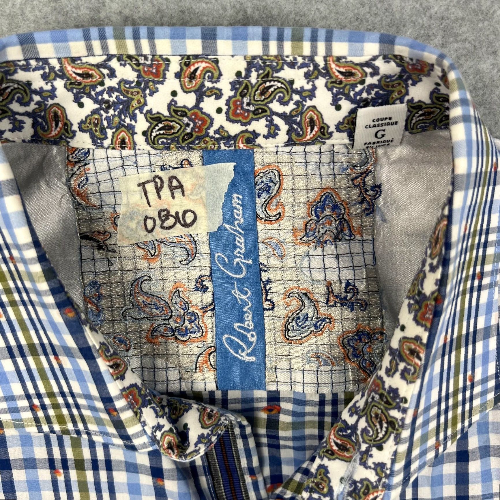 Robert Graham Robert Graham Shirt Mens Large Blue Plaid Classic Fit Long Sleeve Paisley Trim Size US L / EU 52-54 / 3 - 6 Thumbnail