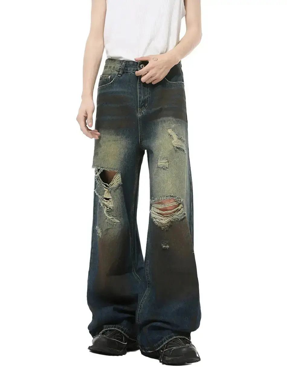 Japanese Brand Retro loose hip-hop ripped jeans Size US 32 / EU 48 - 1 Thumbnail