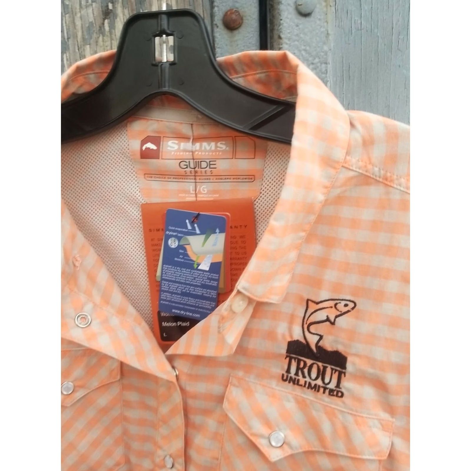 Vintage SIMMS Fishing Shirt Womens L Big Sky Plaid Melon Long Sleeve Button-Up, Water Resistant, UPF 20+, Pockets, Casual Wear Size L / US 10 / IT 46 - 2 Thumbnail