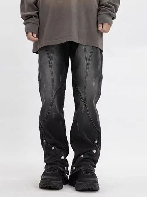 VIBE Black heavyweight micro-flare buttoned wide-leg jeans Size US 34 / EU 50 - 4 Thumbnail