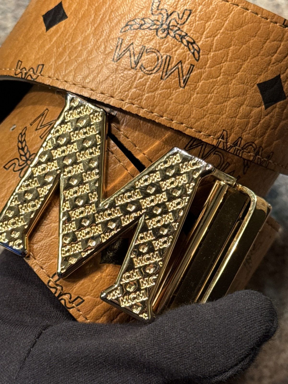 MCM MCM Visetos Monogram Belt w/ Gold M Buckle Size 38 - 3 Thumbnail