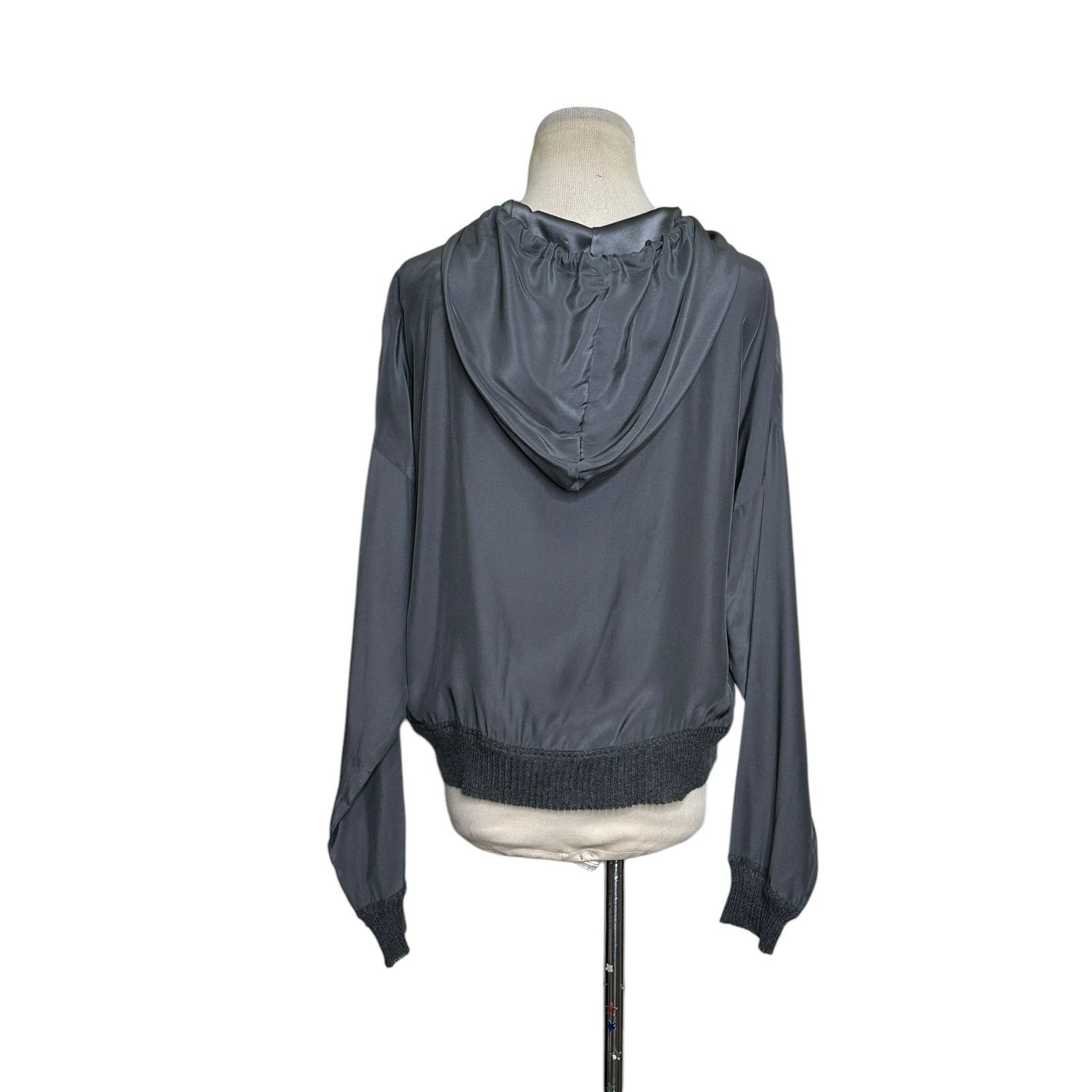 ATM Anthony Thomas Melillo ATM Gray Silk Charmeuse Zip-Front Hoodie Jacket size Small Size S / US 4 / IT 40 - 6 Thumbnail