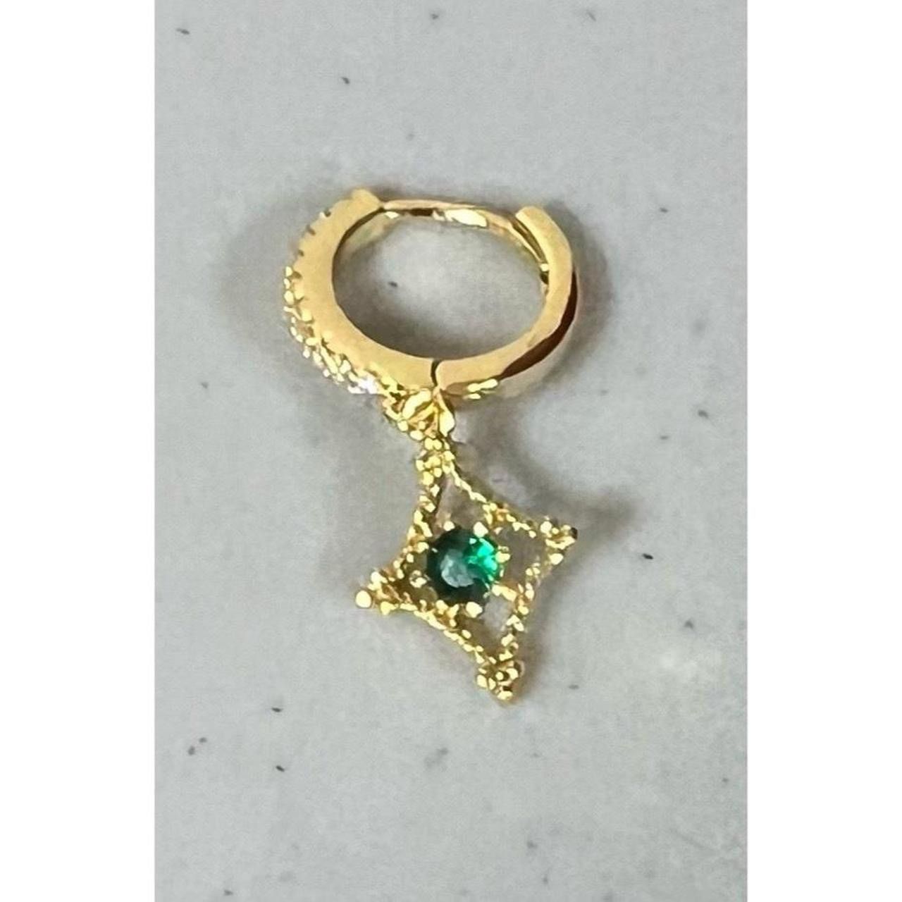 Japanese Brand × Jewelry × Vintage Gold Emerald Diamond Dangly Ear Body Earring Hoop Jewelry ✨ Size ONE SIZE - 1 Thumbnail