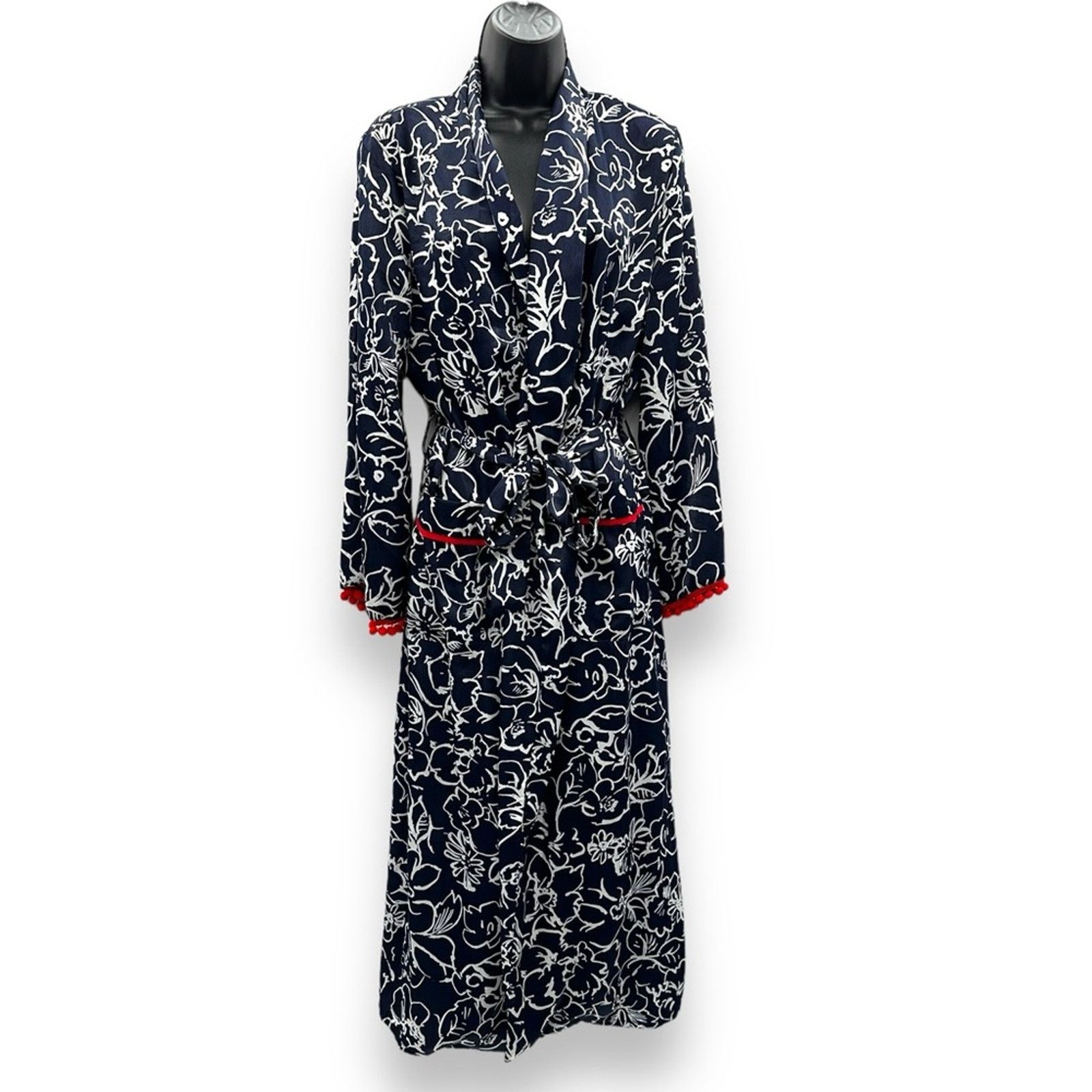 MISA Los Angeles Misa Azores Tasseled Navy Blue & White Floral Kimono XS NEW Size XS / US 0-2 / IT 36-38 - 3 Thumbnail