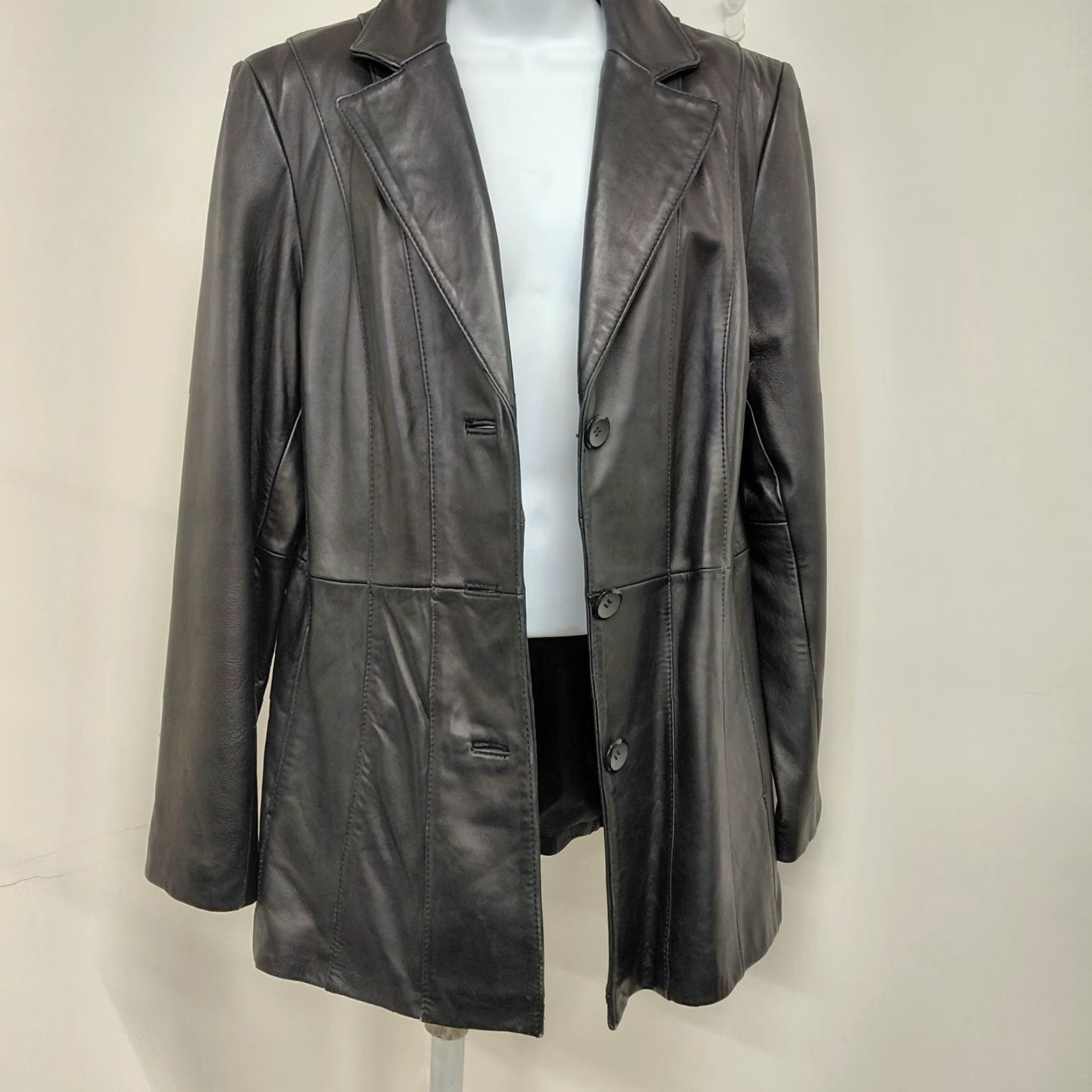 Worthington Worthington Genuine Lambskin Leather Jacket Women's Large Black Button Up Jacket Mid-Length Long Sleeve Lined Lightweight Super Soft Size L / US 10 / IT 46 - 2 Thumbnail