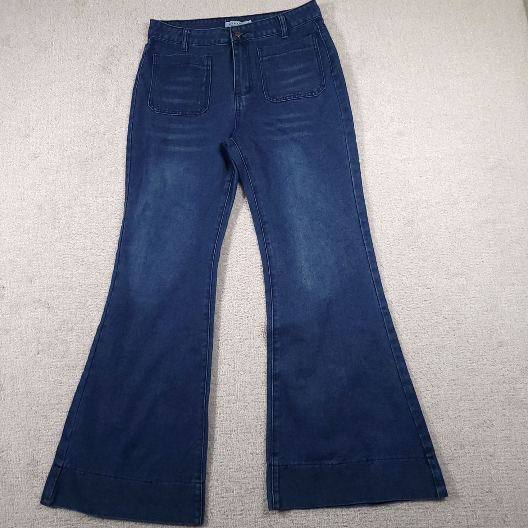 Vintage Misslook Jeans Women's Medium 32x32 High Rise Denim Flare Retro Festival Bohemian 90s Flared Jeans Mens? Size 32" / US 10 / IT 46 - 2 Thumbnail