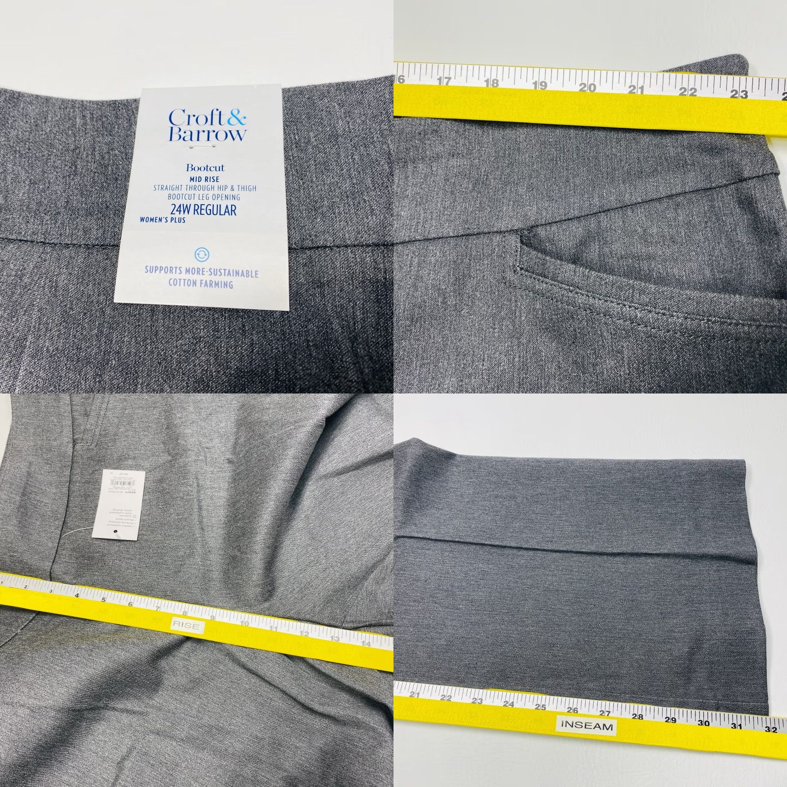 Croft & Barrow NWT Croft & Barrow Effortless Stretch Pants Womens 24W Gray Regular Slimming NEW Size 42" / US 20 - 8 Thumbnail