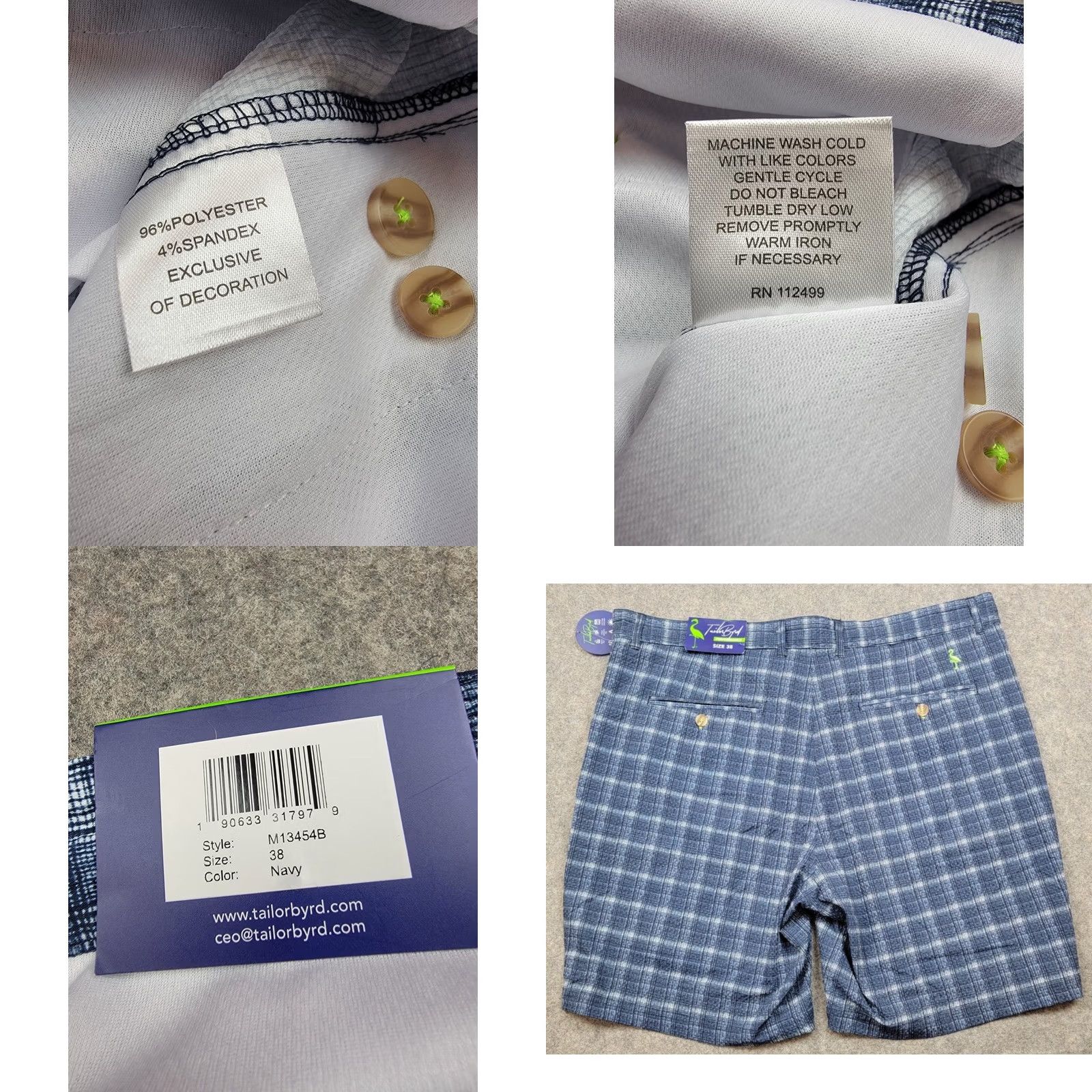 Tailorbyrd Tailorbyrd Golf Shorts Mens 38 Blue Plaid 8'' Inseam Bermuda NWT Moisture Wicking UV Pockets Casual Travel Sport Outdoor Polyester Spandex Front Flat Size US 38 / EU 54 - 8 Thumbnail