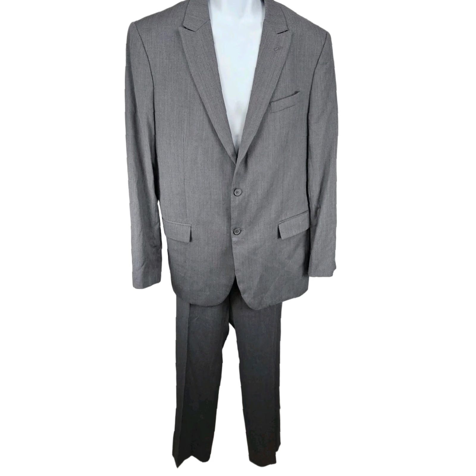 Egara Egara Grey 100% Wool Full Suit Set 2 Piece Peak 2 Button Slim Fit Blazer 44L/38 Size 44R - 1 Thumbnail