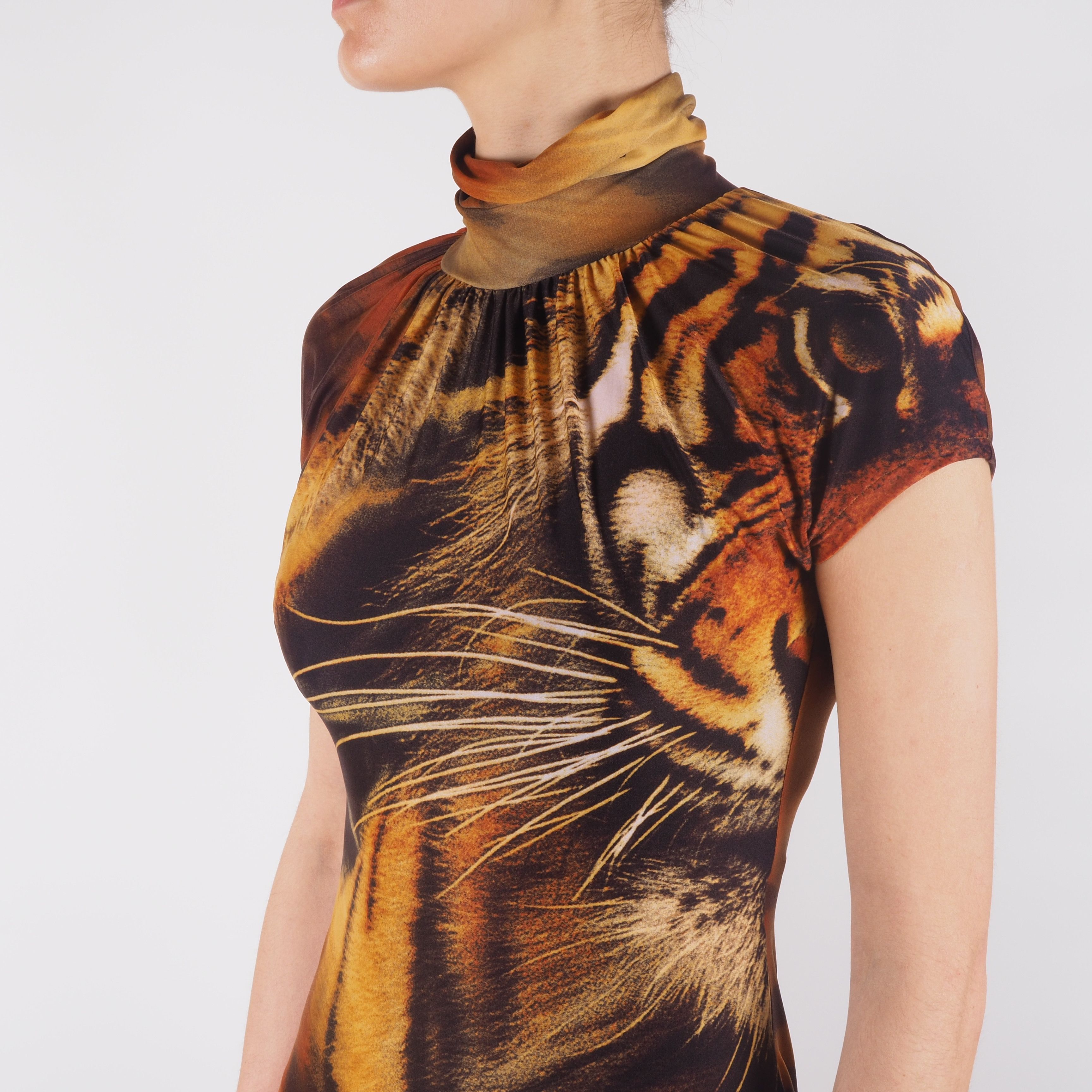 Roberto Cavalli Roberto Cavalli Vintage Tiger Print Turtleneck Midi Dress Size M / US 6-8 / IT 42-44 - 5 Thumbnail