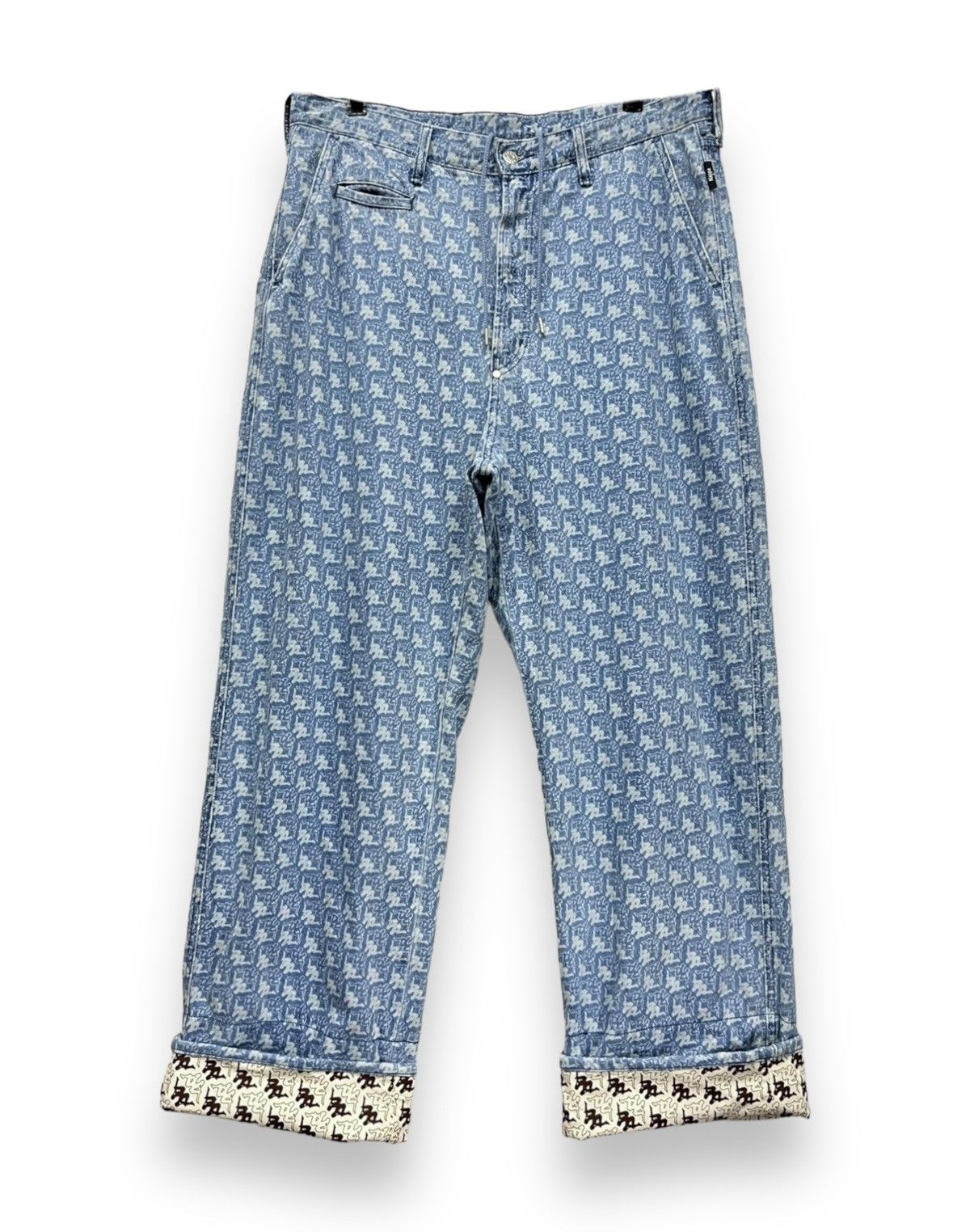 image of Fyekappa X Gu Jpn Monogram All Over Print Baggy Hip Hop in Blue, Men's (Size 34)