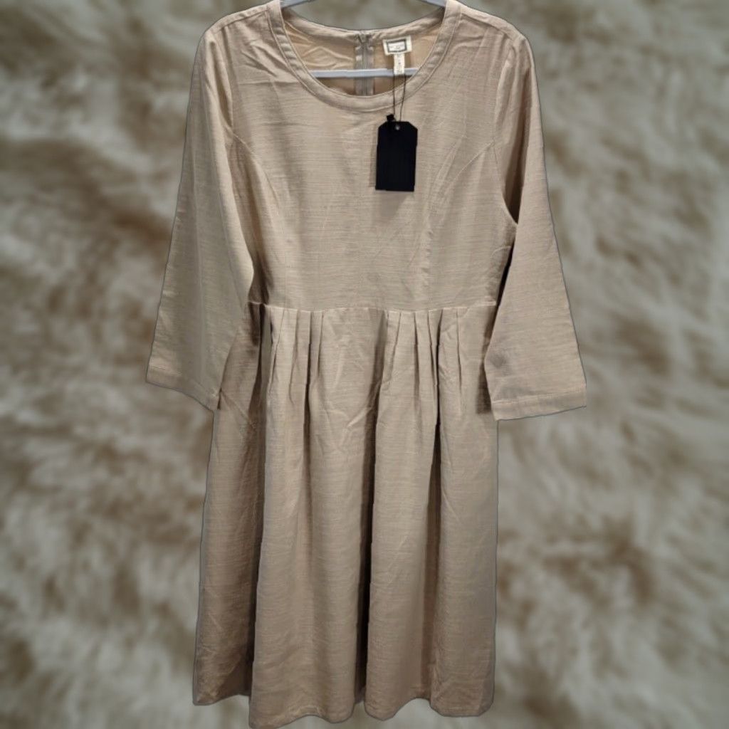 Vintage VINTAGE Mo:Vint Womens Long Sleeve Dress L Beige Back Zip Tencel Cotton Blend New Dress Fit & Flare Knee Length Womens Size L / US 10 / IT 46 - 1 Thumbnail