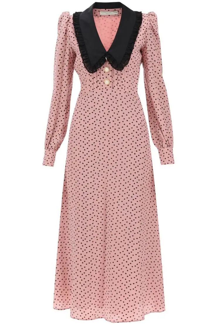 image of Alessandra Rich O1S22I1N0324 Contrasting Collar Midi Dress In Black/pink, Women's (Size XS)