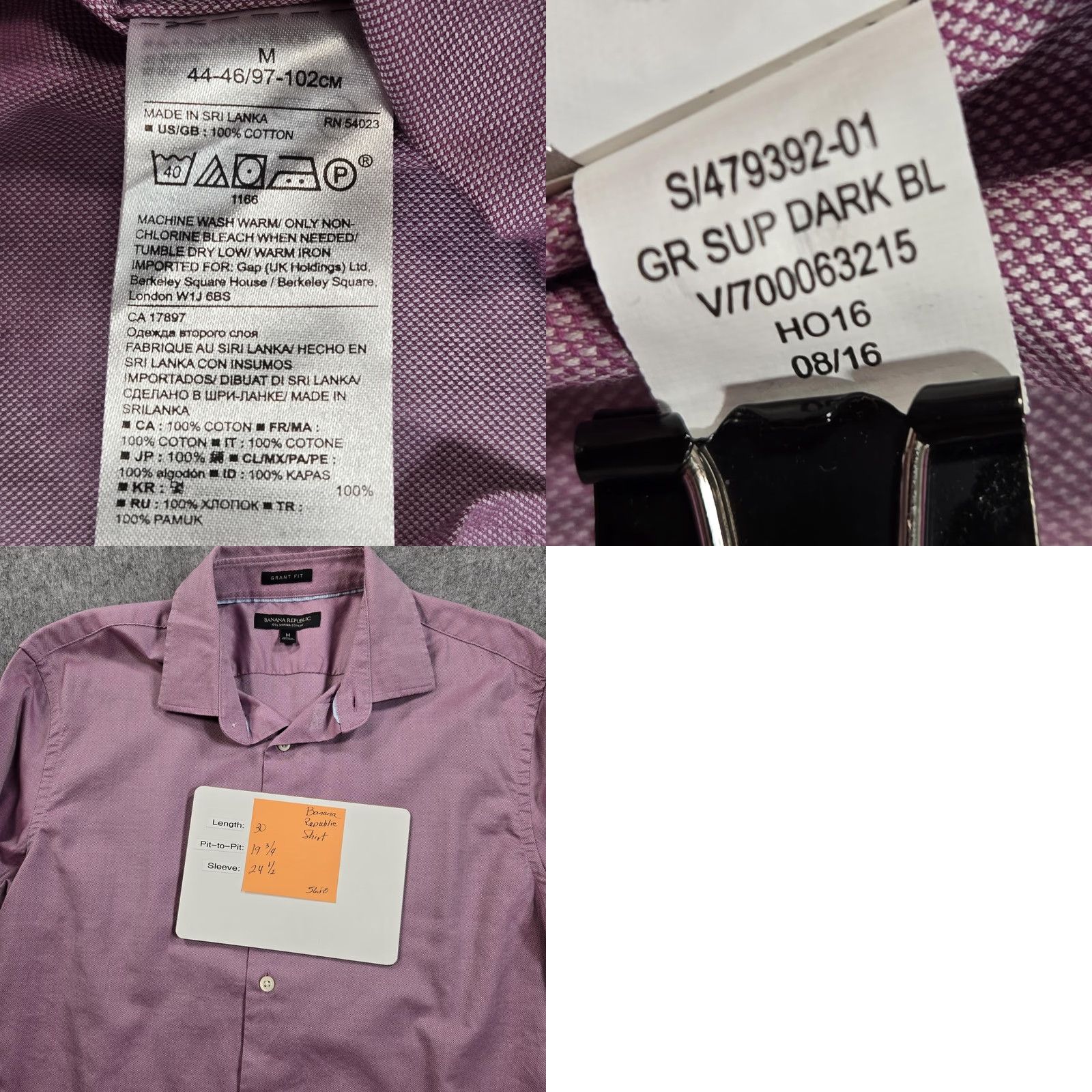 Banana Republic Banana Republic Dress Shirt Mens Medium Purple Solid Grant Fit Supima Cotton LS Size 40R - 8 Thumbnail