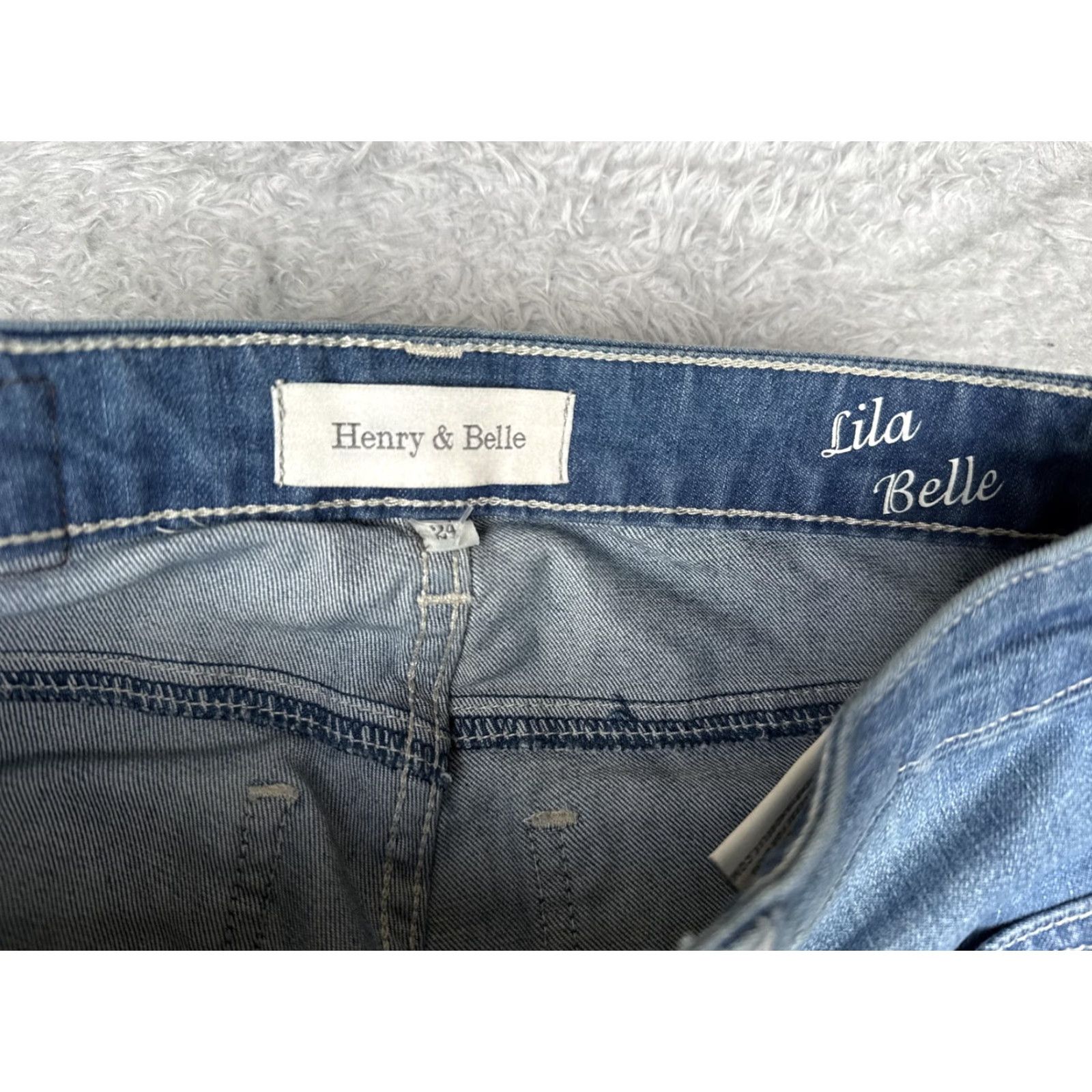 Denime Henry & Belle Lila Jeans Women 24 Flared Denim Blue 90s City Stretch Pockets 5-Pocket Regular Rise Low Rise 24x33 Vintage No Size 42" / US 20 - 6 Thumbnail