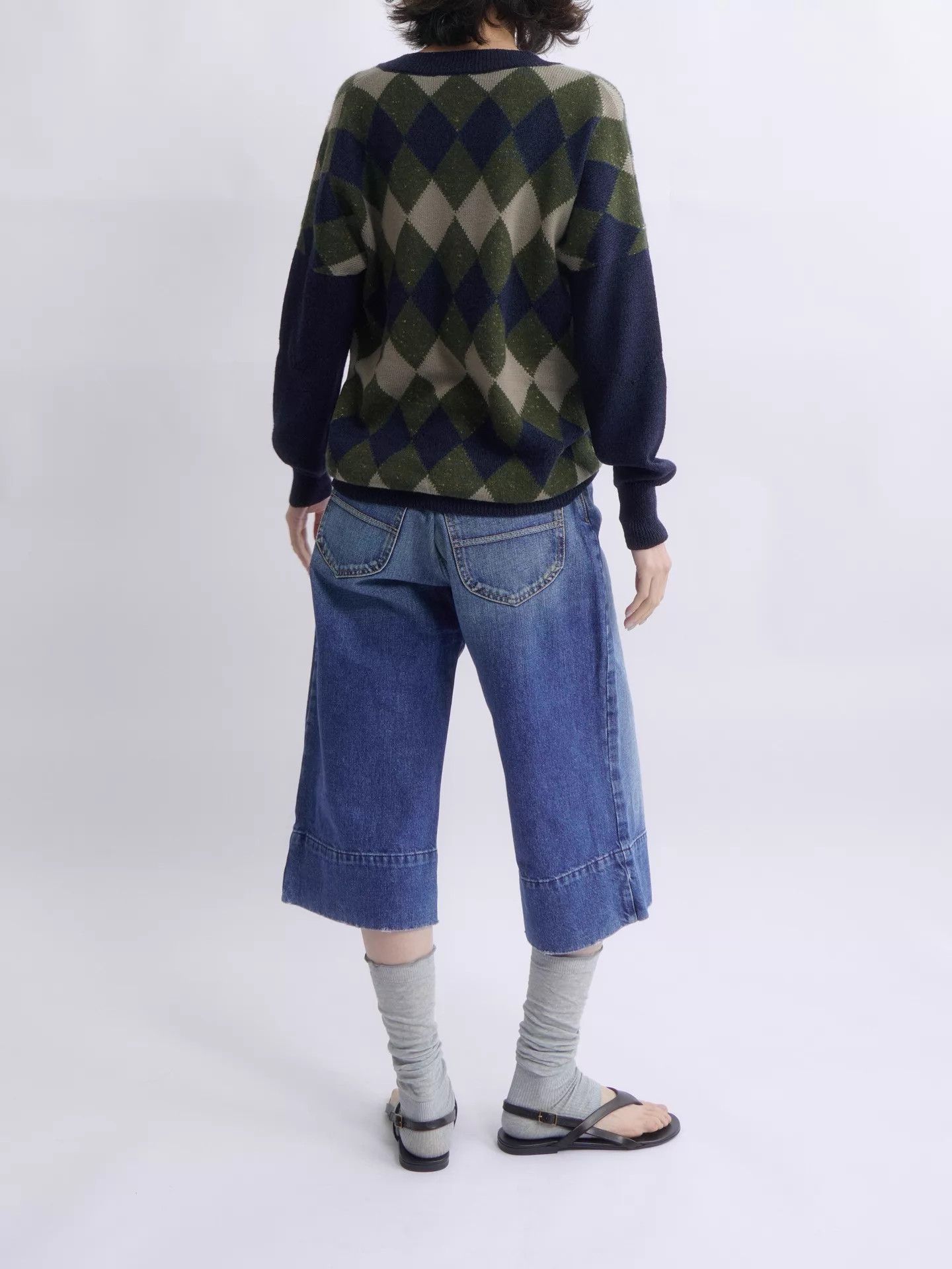 Chloe CHLOE ARGYLE V-NECK KNIT SWEATER MILITARY/NAVY/BEIGE Size XS / US 0-2 / IT 36-38 - 5 Thumbnail