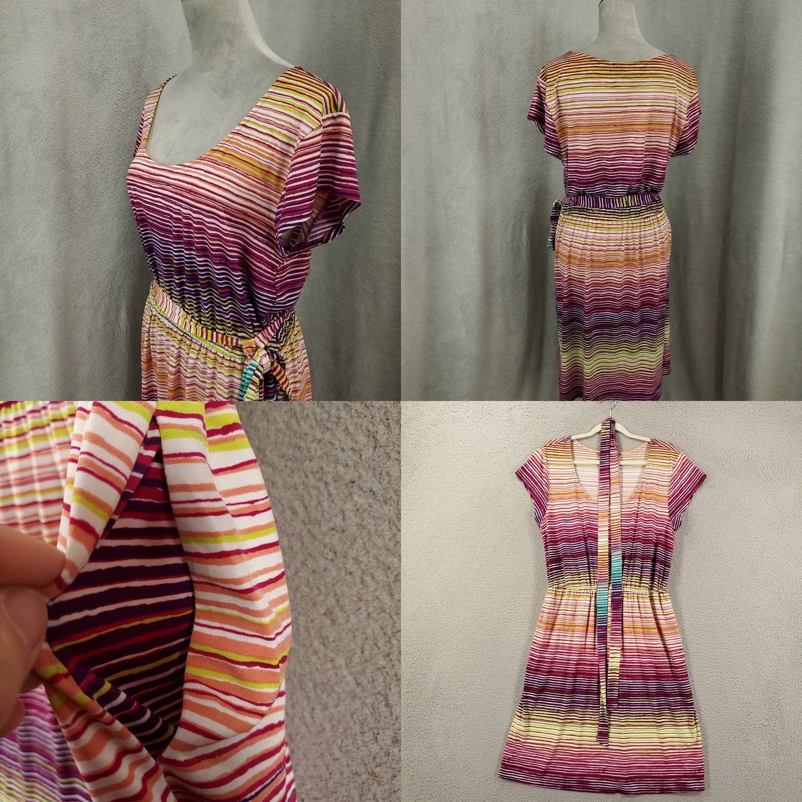 Rainbow Womens Dress Striped Belted Midi Stretchy Pockets Multicolored Rainbow Size 12 Fynn And Rose Shirt? Size XL / US 12-14 / IT 48-50 - 8 Thumbnail