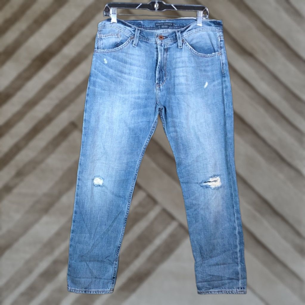 Ralph Lauren Ralph Lauren Mens Jeans Blue Denim Prescott 208 29x28 100% Cotton Distressed Straight Regular Jeans Mens Jeans Denim Blue 29x28 Size US 29 - 1 Thumbnail