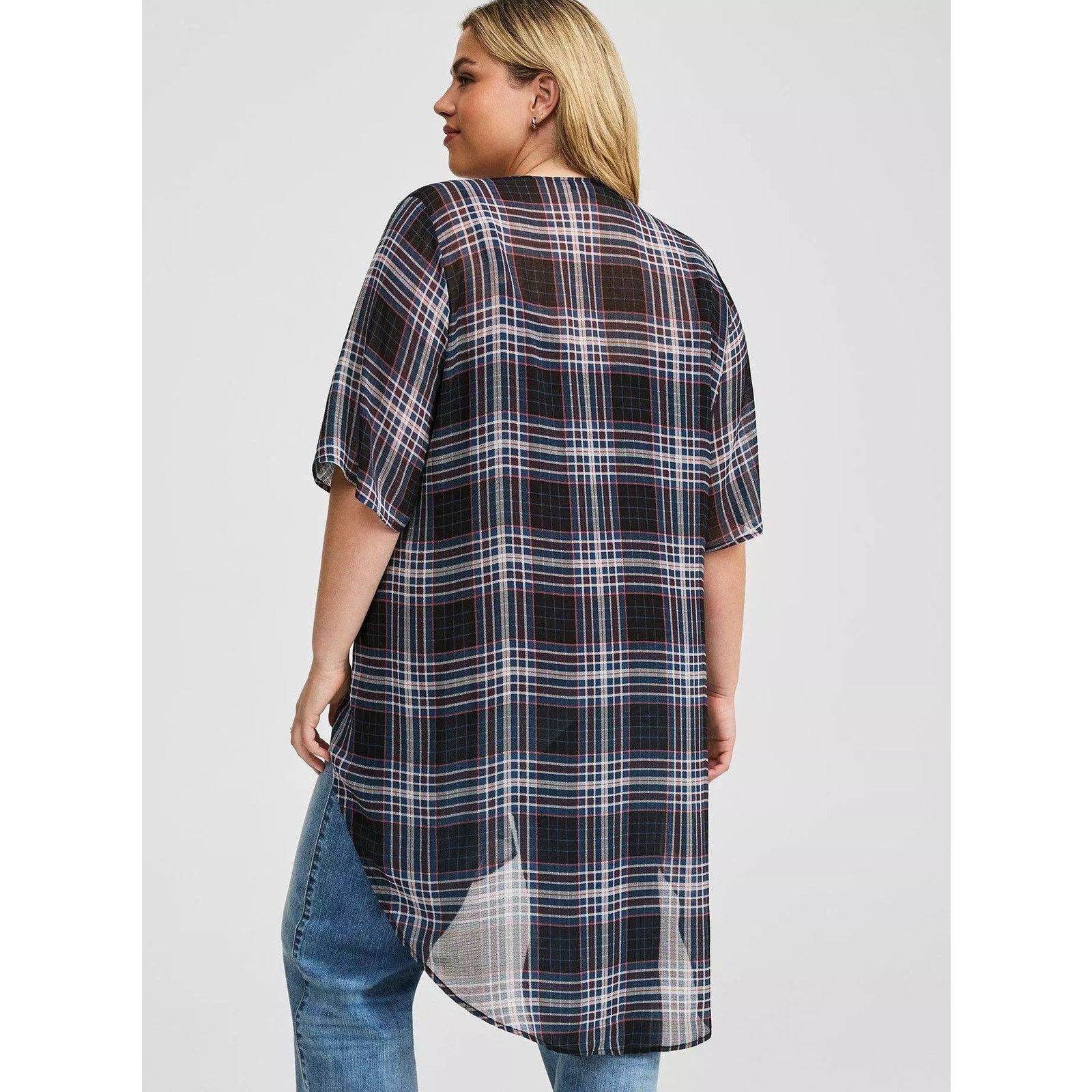 Other Torrid Memory Plaid Shirttail Kimono Lightweight Sheer Blue Size XL / US 12-14 / IT 48-50 - 2 Thumbnail