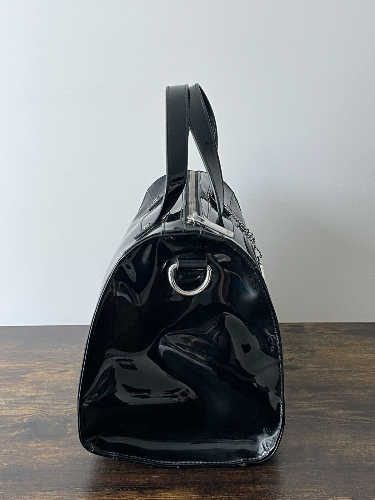 Armani Vintage AJ Armani Jeans 00’s Black Patent Leather Hand Bag Size ONE SIZE - 4 Thumbnail