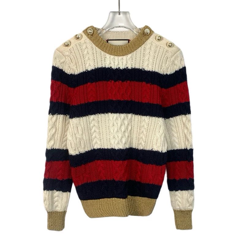 Gucci Gucci Color-blocked striped pearl buckled wool round-neck l Size US XS / EU 42 / 0 - 1 Thumbnail