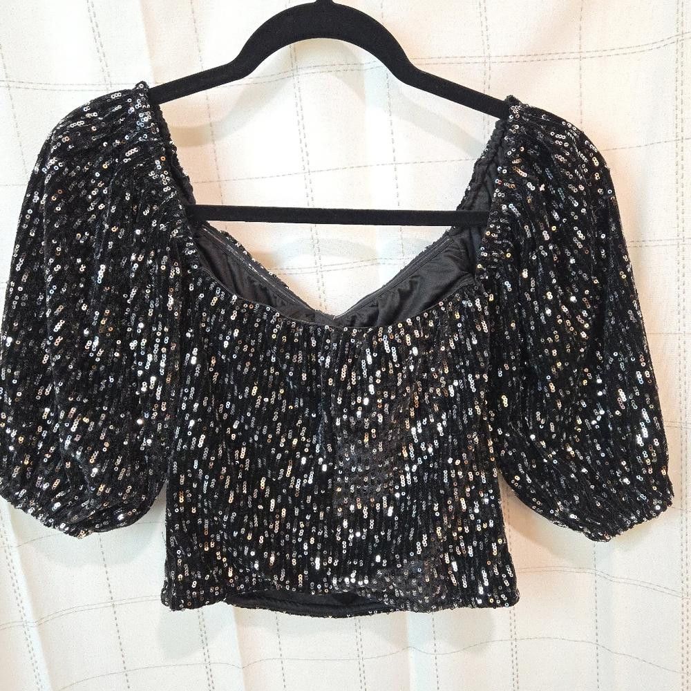 Designer Vero Moda Sequin Crop Top Size XS / US 0-2 / IT 36-38 - 7 Thumbnail