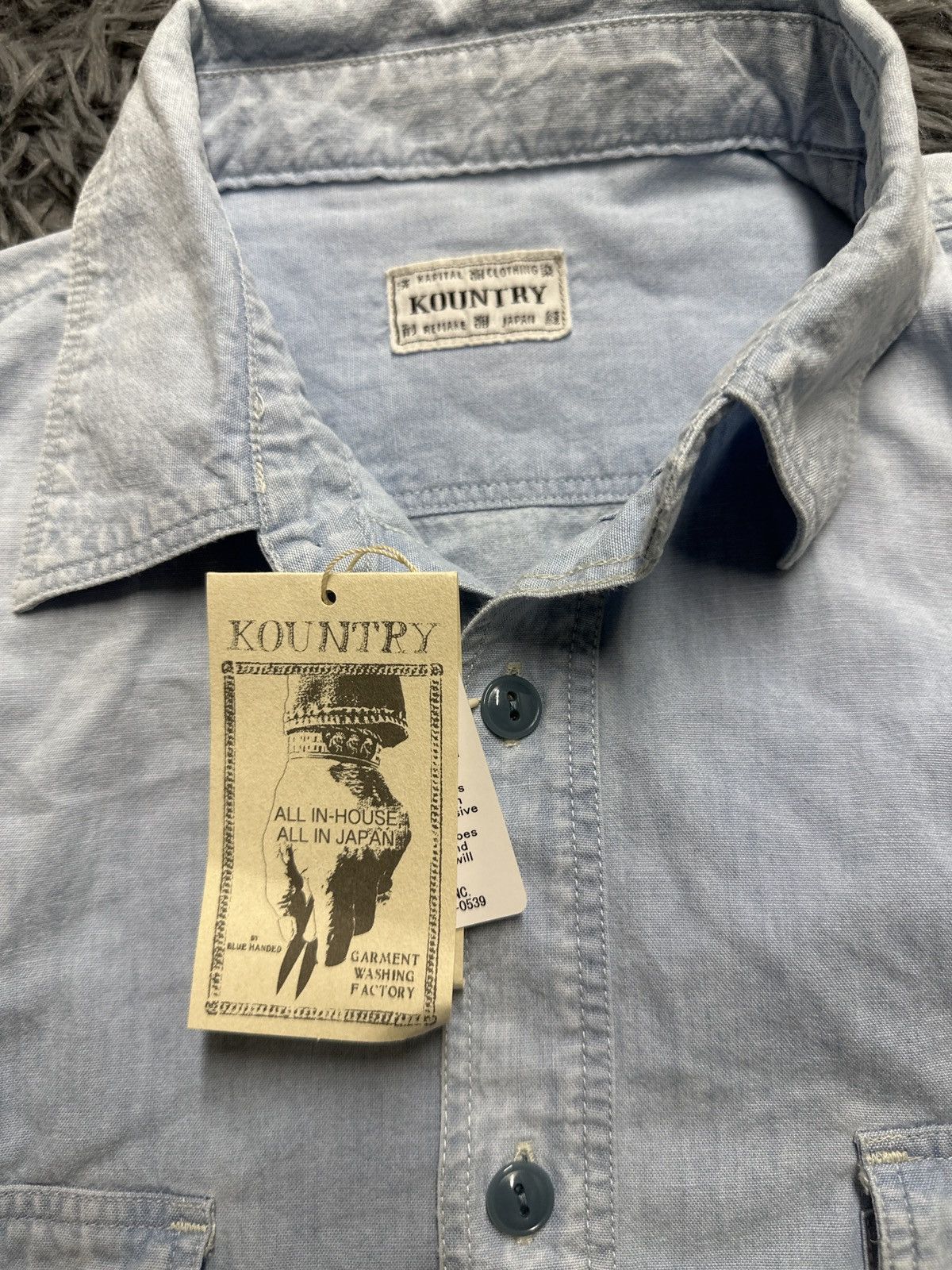 Kapital Kapital Chambray Work Shirt (Bone Embroidery) Size US L / EU 52-54 / 3 - 4 Thumbnail