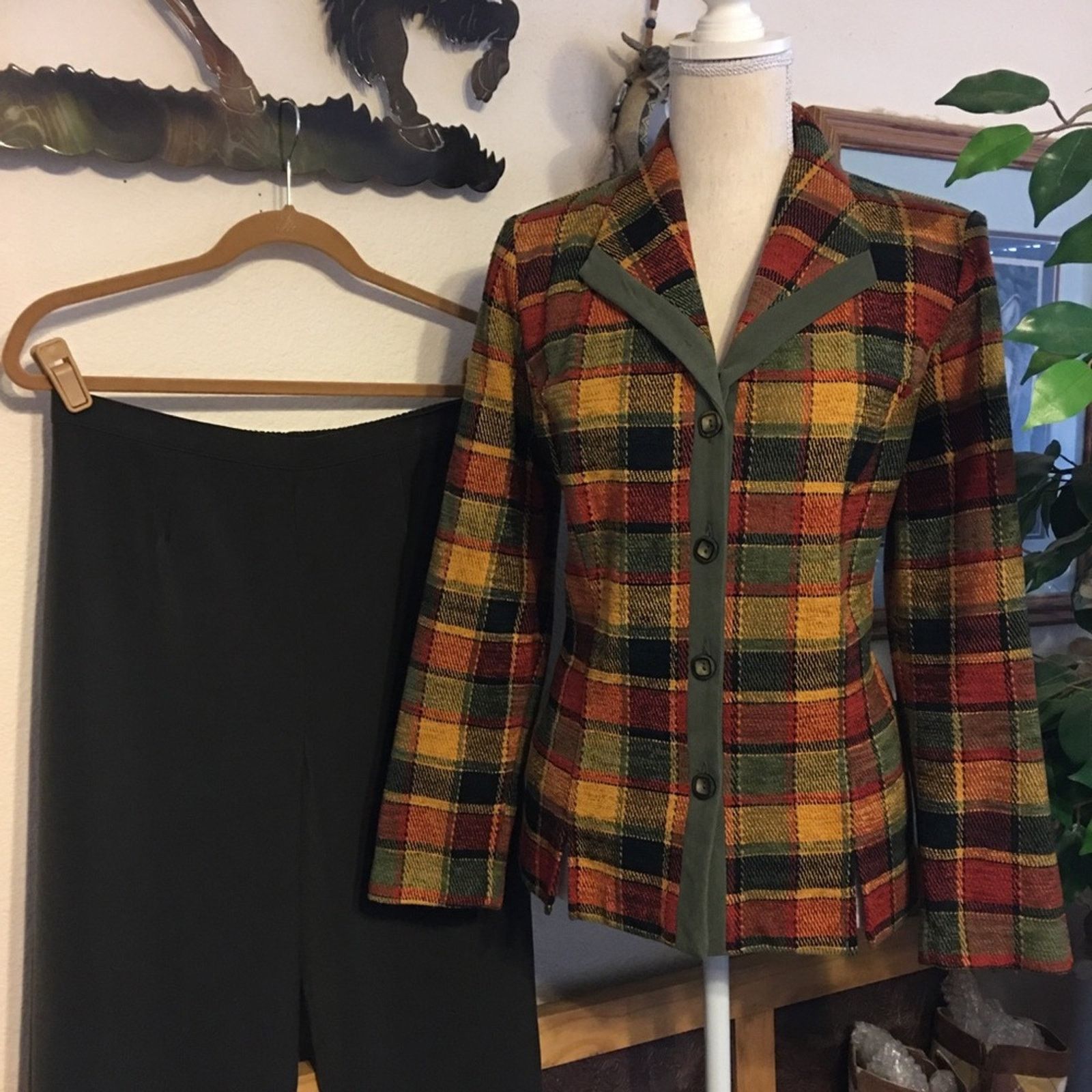 Vintage Vintage 80s Studio C plaid fall jacket & pant set Size L / US 10 / IT 46 - 1 Thumbnail
