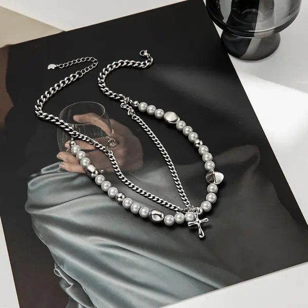 Jewelry Cross Double Layered Pearl Necklace Size ONE SIZE - 3 Thumbnail