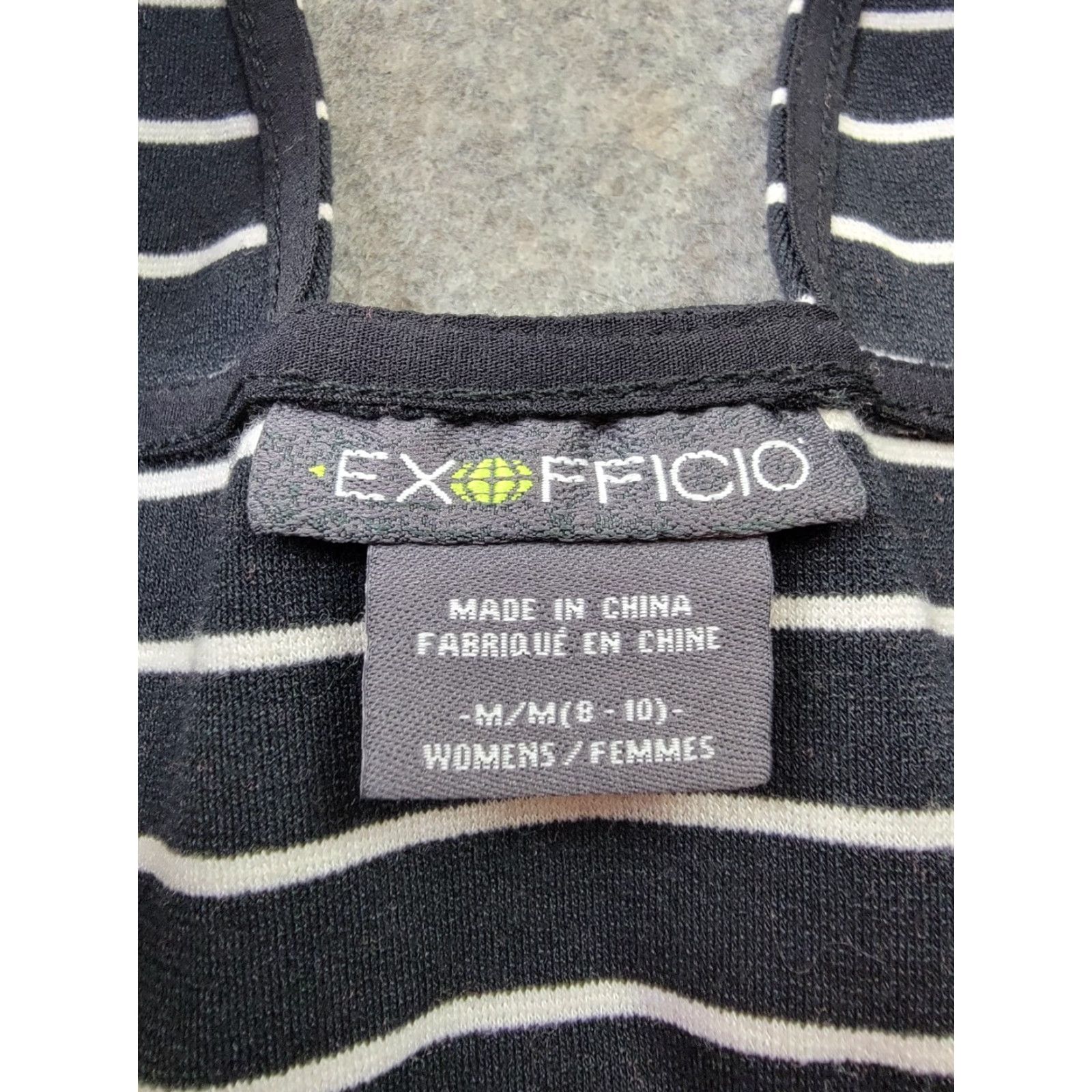 ExOfficio ExOfficio Dress Womens M Black White Stripe Keyhole Back Ponte Fit & Flare Sleeveless Knee Length Pockets Size M / US 6-8 / IT 42-44 - 2 Thumbnail