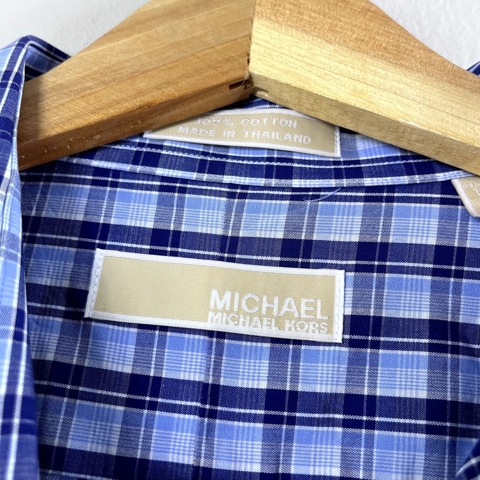 Michael Kors Men's Blue Plaid Button Up Michael Kors Shirt 16.5 Size US M / EU 48-50 / 2 - 3 Thumbnail