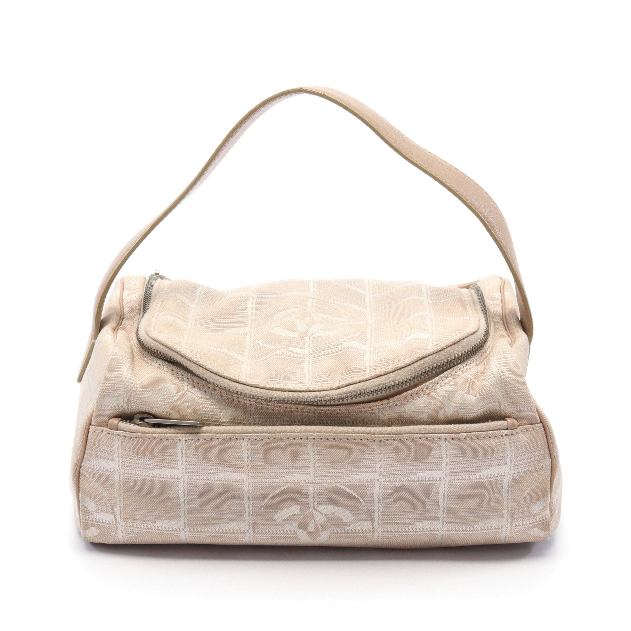 image of Chanel New Travel Line Vanity Bag Handbag Nylon Canvas Leather Beige, Women's