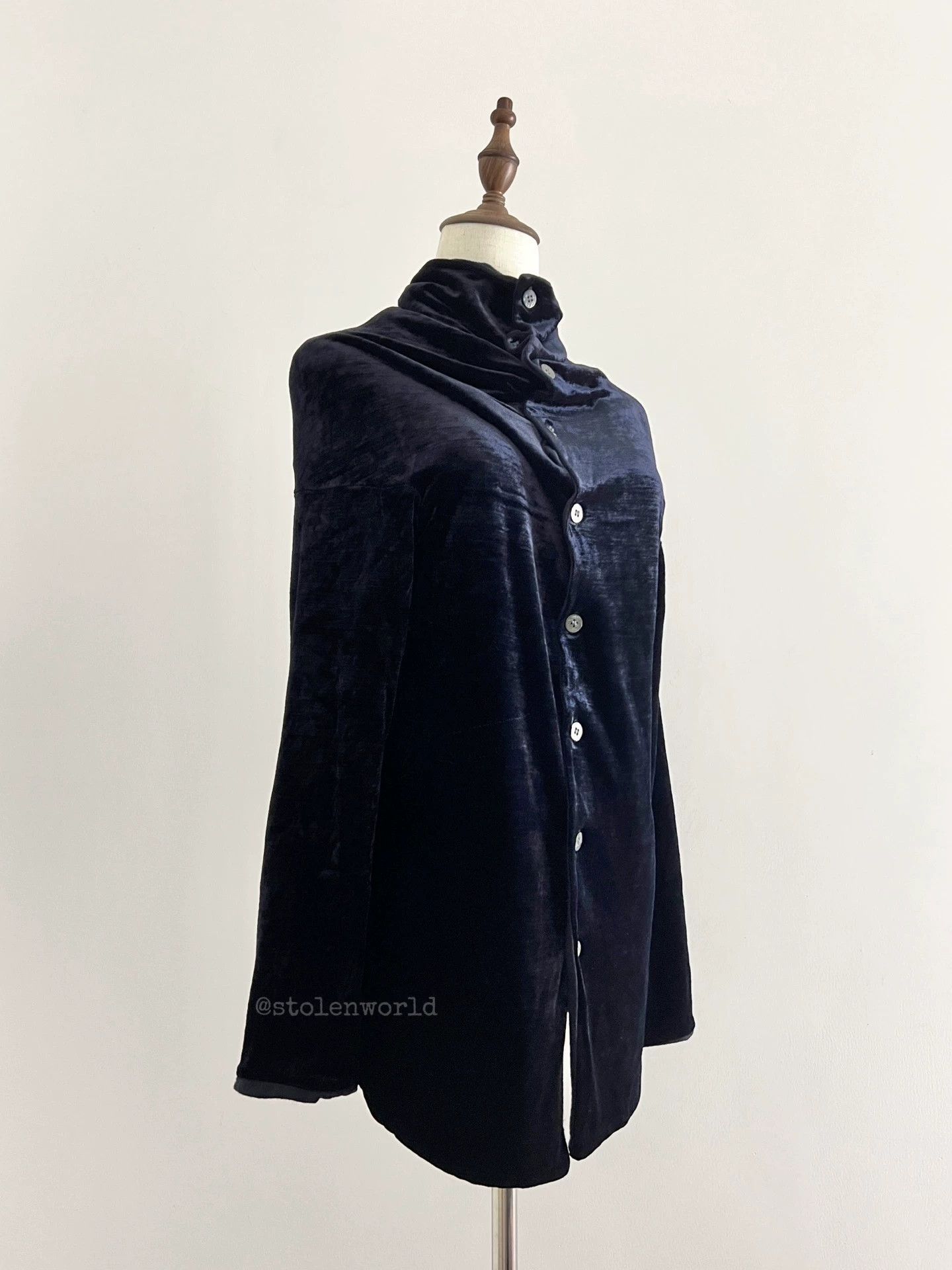 Comme des Garcons Comme des Garçons Blue Velvet Stacked Collar Jacket Size S / US 4 / IT 40 - 3 Thumbnail