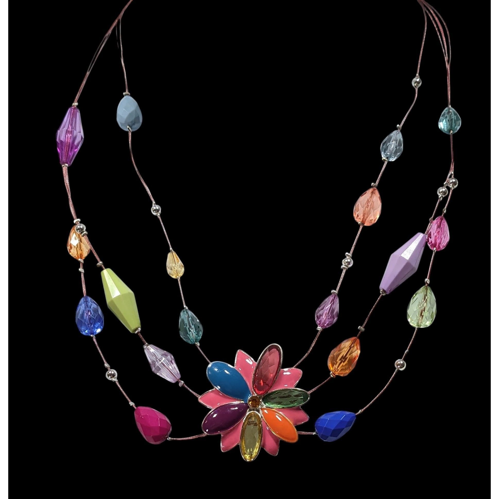 Other Rainbow Floral Enamel And Rhinestone Layered Beaded Necklace Size ONE SIZE - 2 Thumbnail