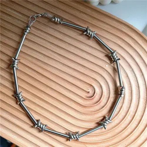 Jewelry Barbed Wire Chrome Necklace Spike Post Grunge Punk Chain Size ONE SIZE - 3 Thumbnail