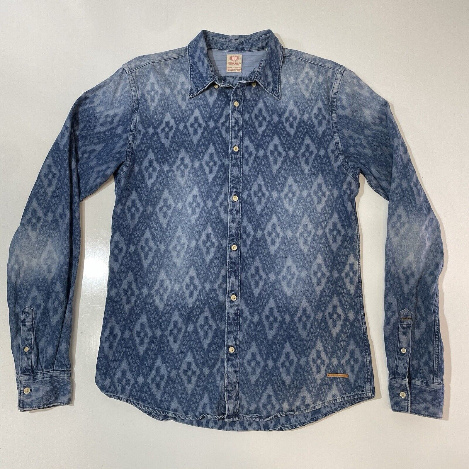 Scotch & Soda SCOTCH & SODA Men’s Blue Jean Geometric Stitch Denim Shirt M Size US M / EU 48-50 / 2 - 1 Thumbnail