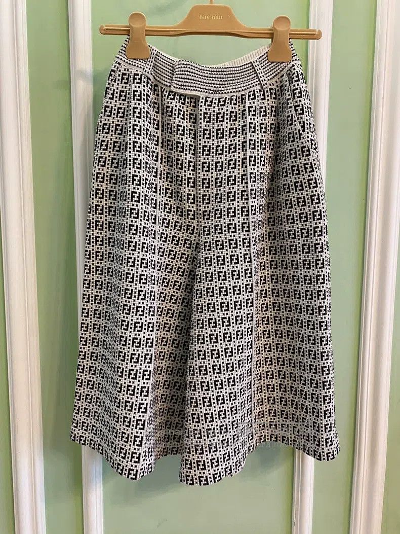 Fendi Fendi Classic Black and White Monogram Wide Leg Pants Size 26" / US 2 / IT 38 - 1 Thumbnail
