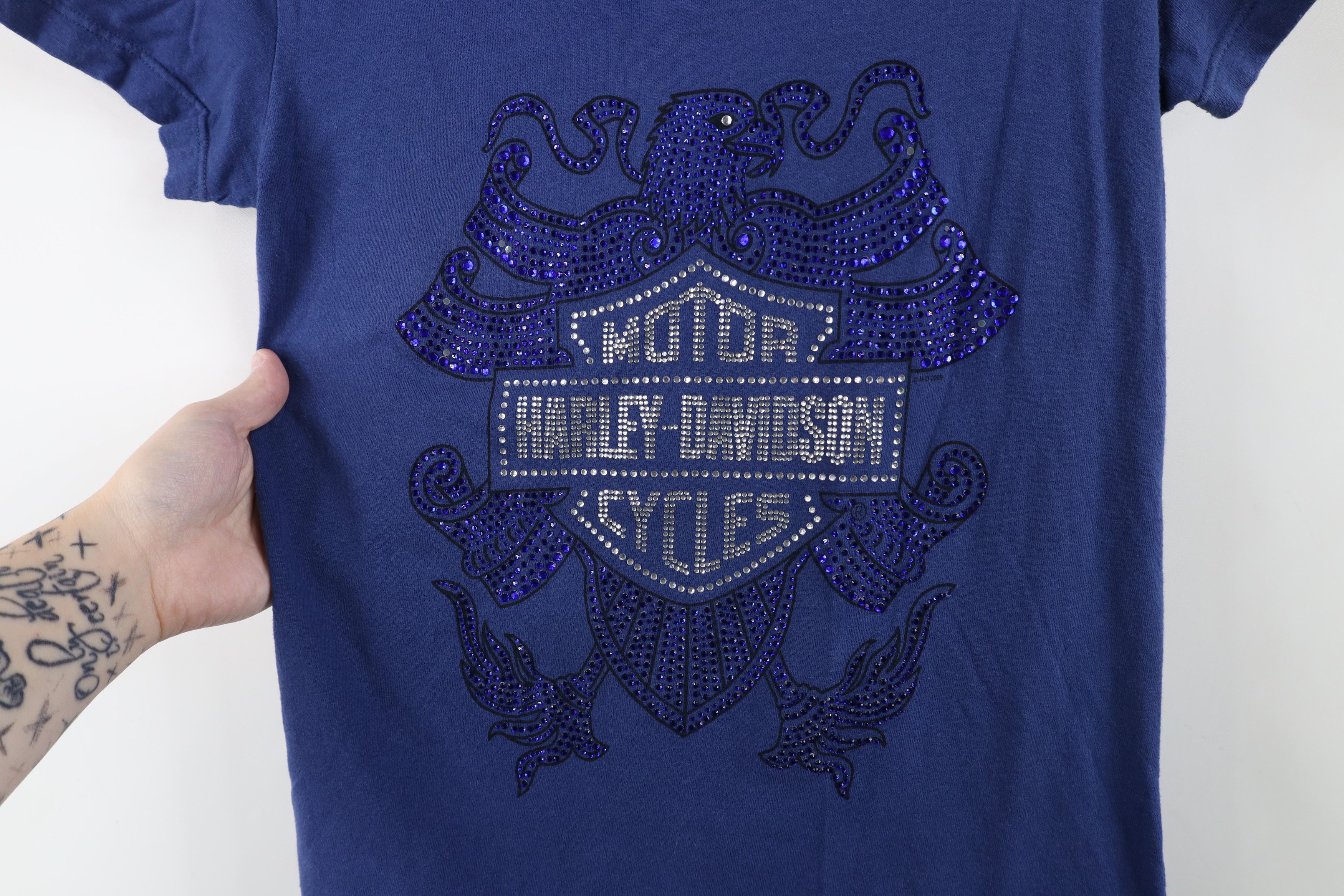 Harley Davidson Vintage Y2K Harley Davidson Sequined Eagle T-Shirt Blue Size M / US 6-8 / IT 42-44 - 4 Thumbnail
