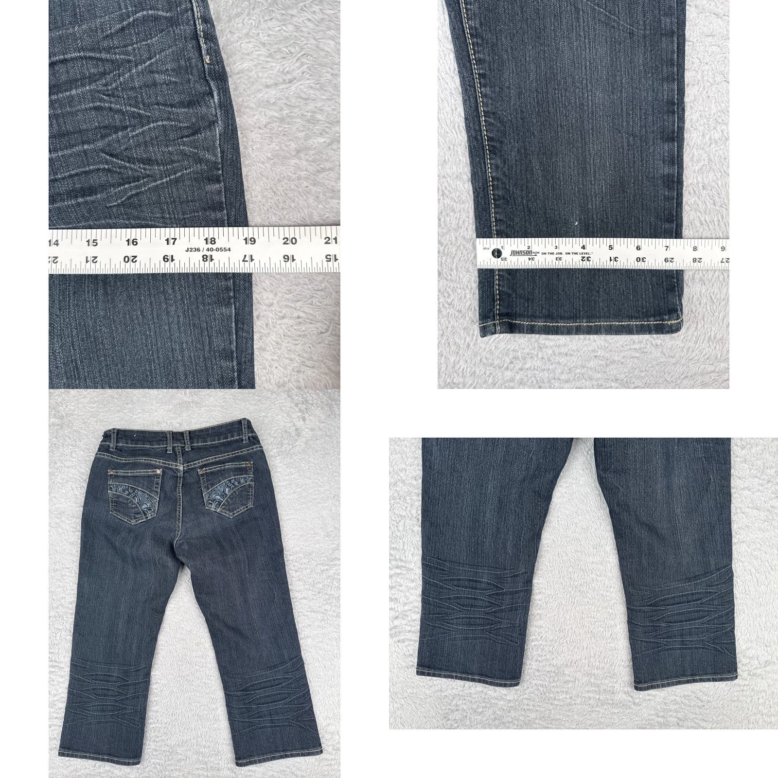 Denime Suko Jeans Women 10 Blue Denim Jean Crop Mid Rise Embellished Distressed Zipper 30x21 Bootscut Cotton Size 32" / US 10 / IT 46 - 9 Thumbnail