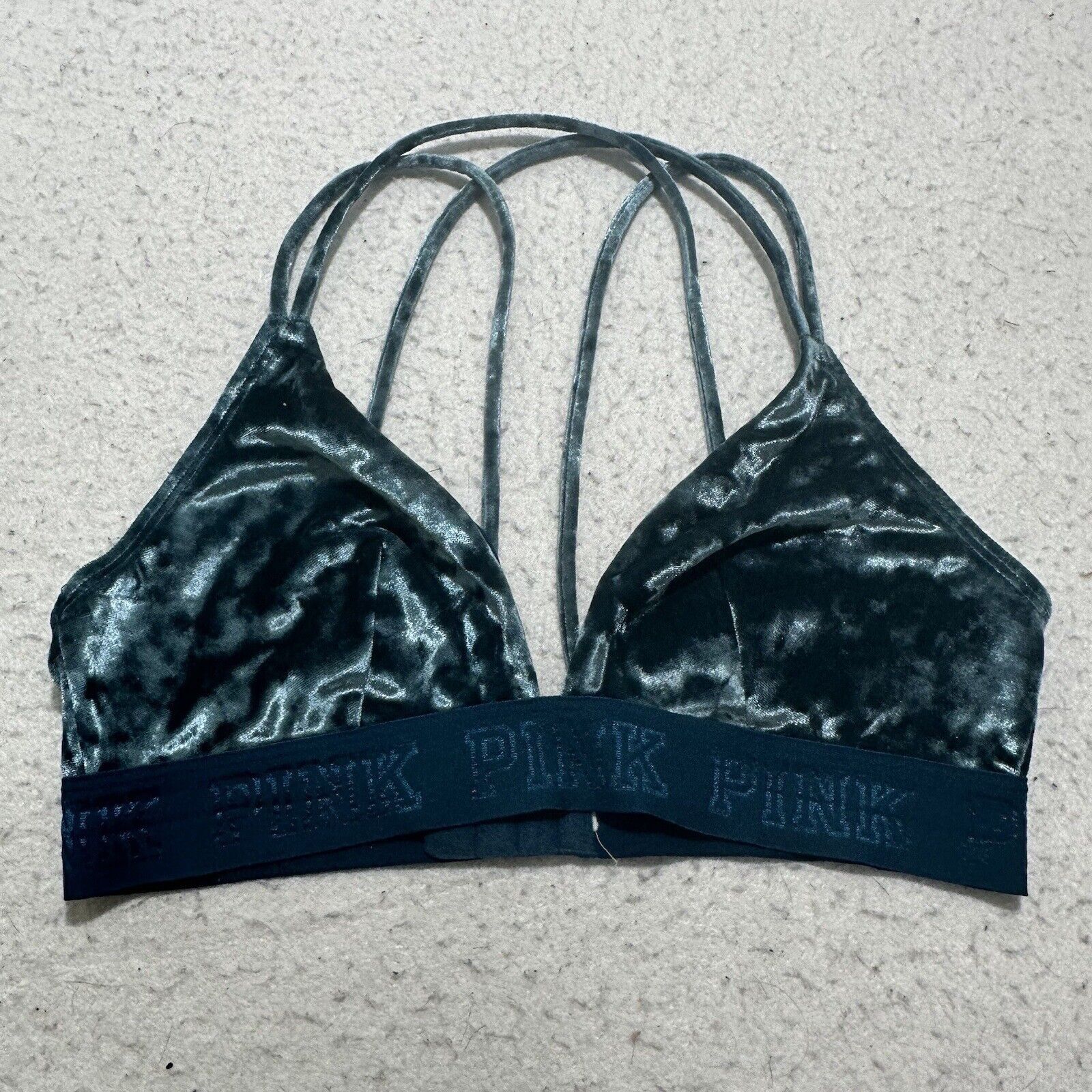 Victoria's Secret Victorias Secret Small Teal Blue Velvet Bralette Strappy Bra Size ONE SIZE - 1 Thumbnail