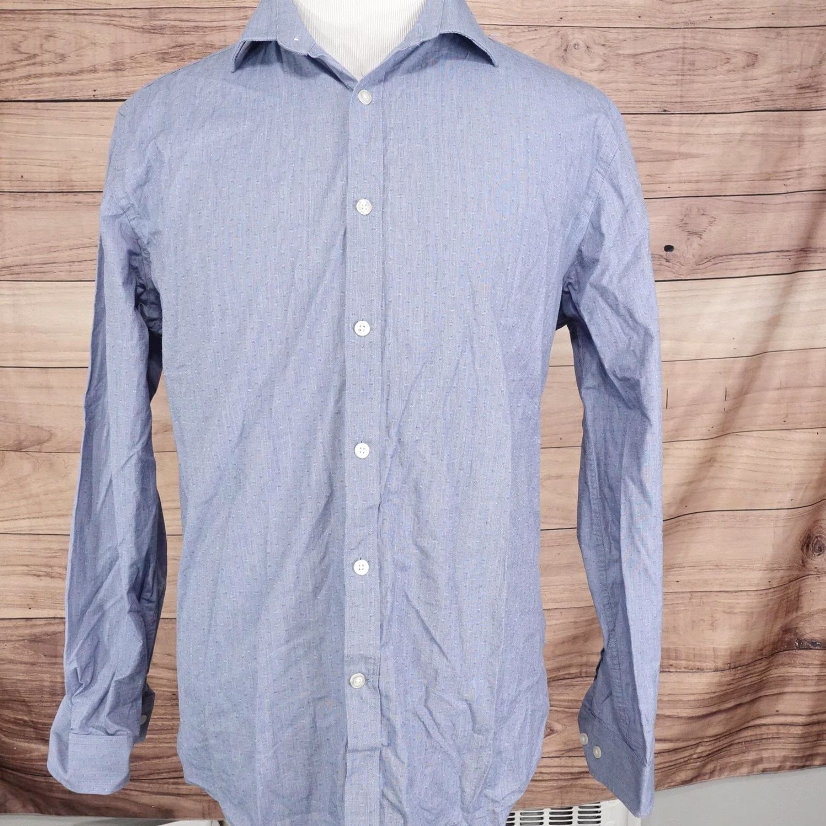 Michael Kors Michael Kors Dress Shirt Mens XL 17 34/35 Blue Geometric Slim Fit Long Sleeve Shirt Size 46R - 3 Thumbnail