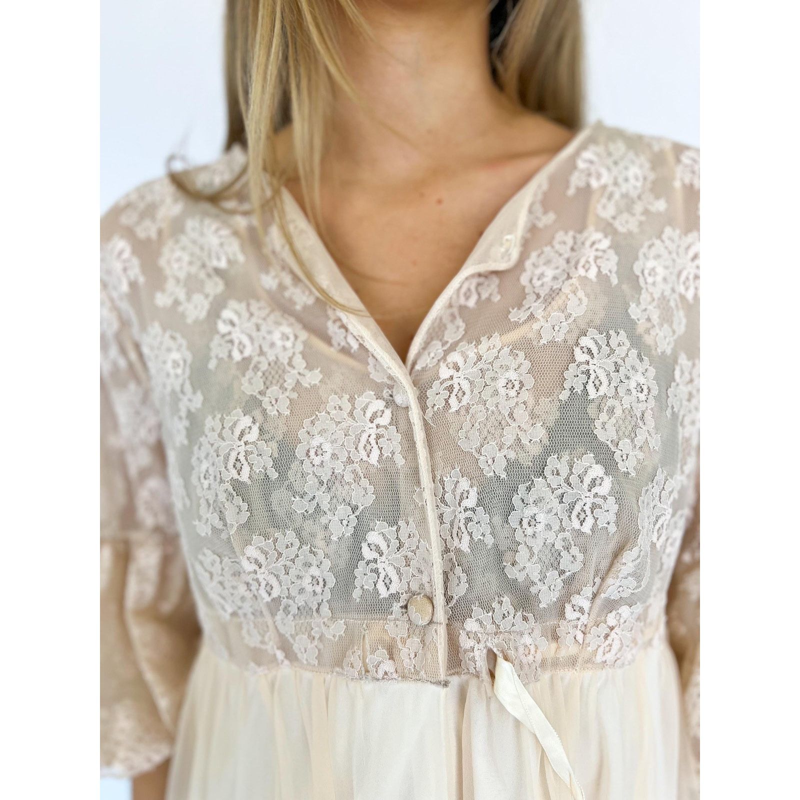 Vintage Vintage Sheer Cream Lace Midi Dress Set Lingerie Streetware Size M / US 6-8 / IT 42-44 - 8 Thumbnail