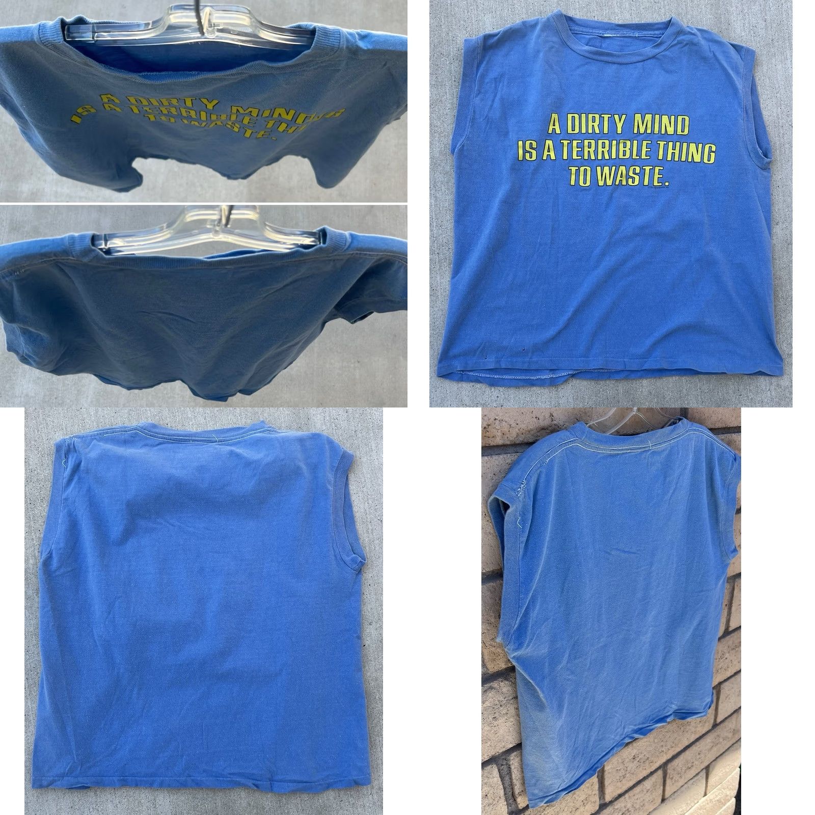 Vintage VINTAGE A Dirty Mind Is A Terrible Thing To Waste Sleeveless T Shirt Muscle Tee Men XL Blue Graphic Print Funny Shirt Size US L / EU 52-54 / 3 - 9 Thumbnail