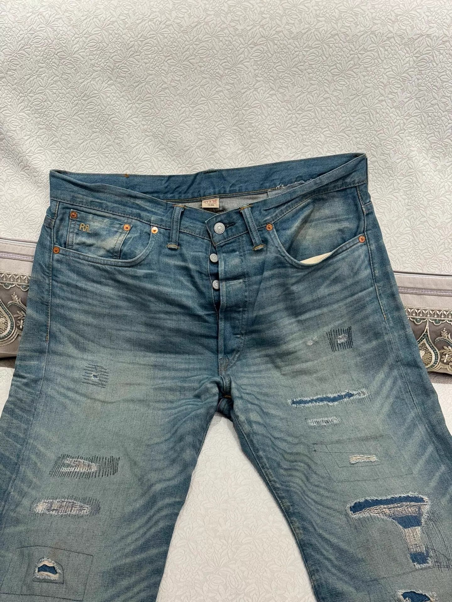 RRL Ralph Lauren DOUBLE RL Men's Blue Distressed Zipper Jeans 34x32 Size US 34 / EU 50 - 2 Thumbnail
