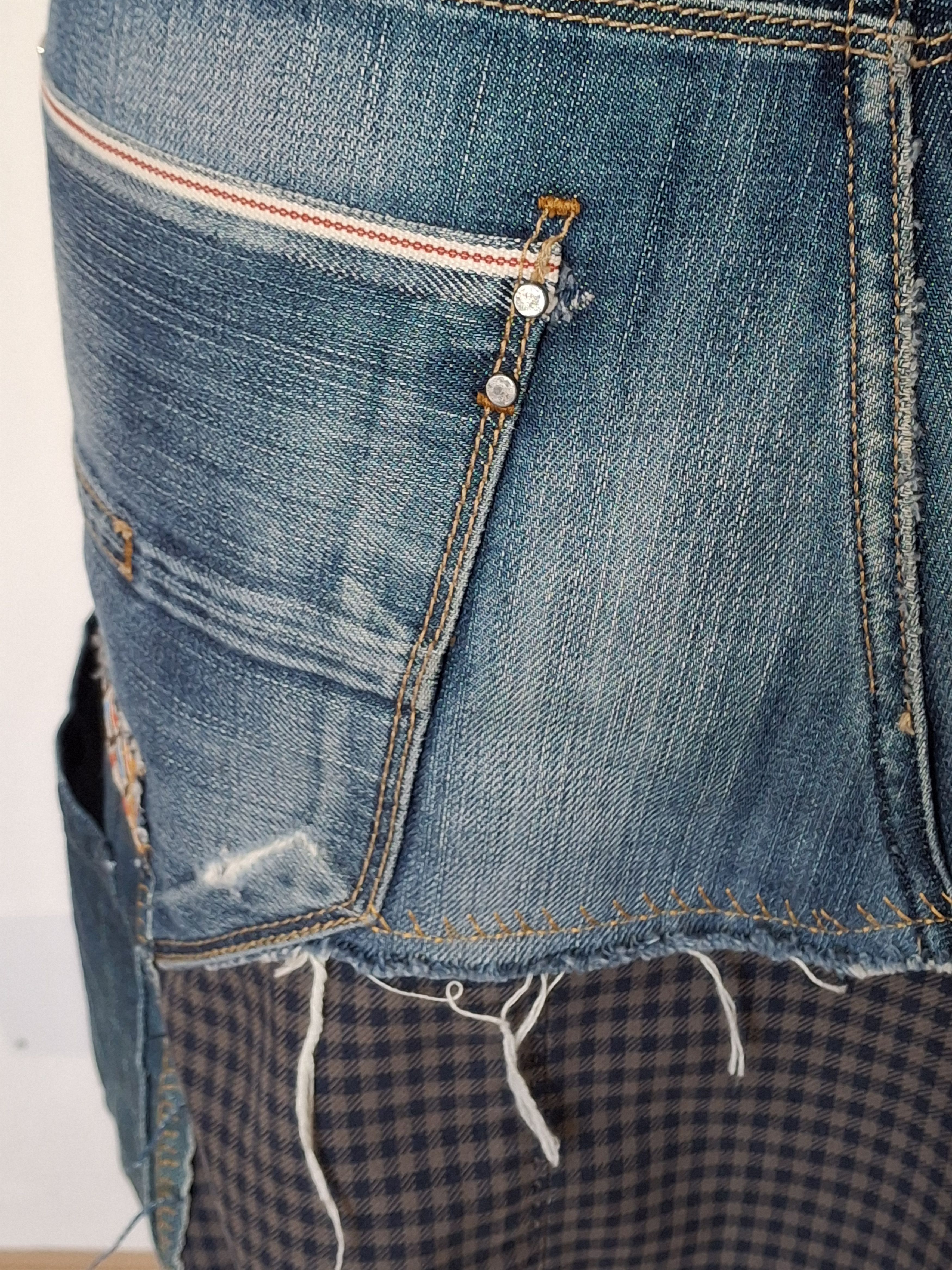 Handmade Custom Deconstructed 2000s Italian Denim Mini Skirt Size 33" - 8 Thumbnail