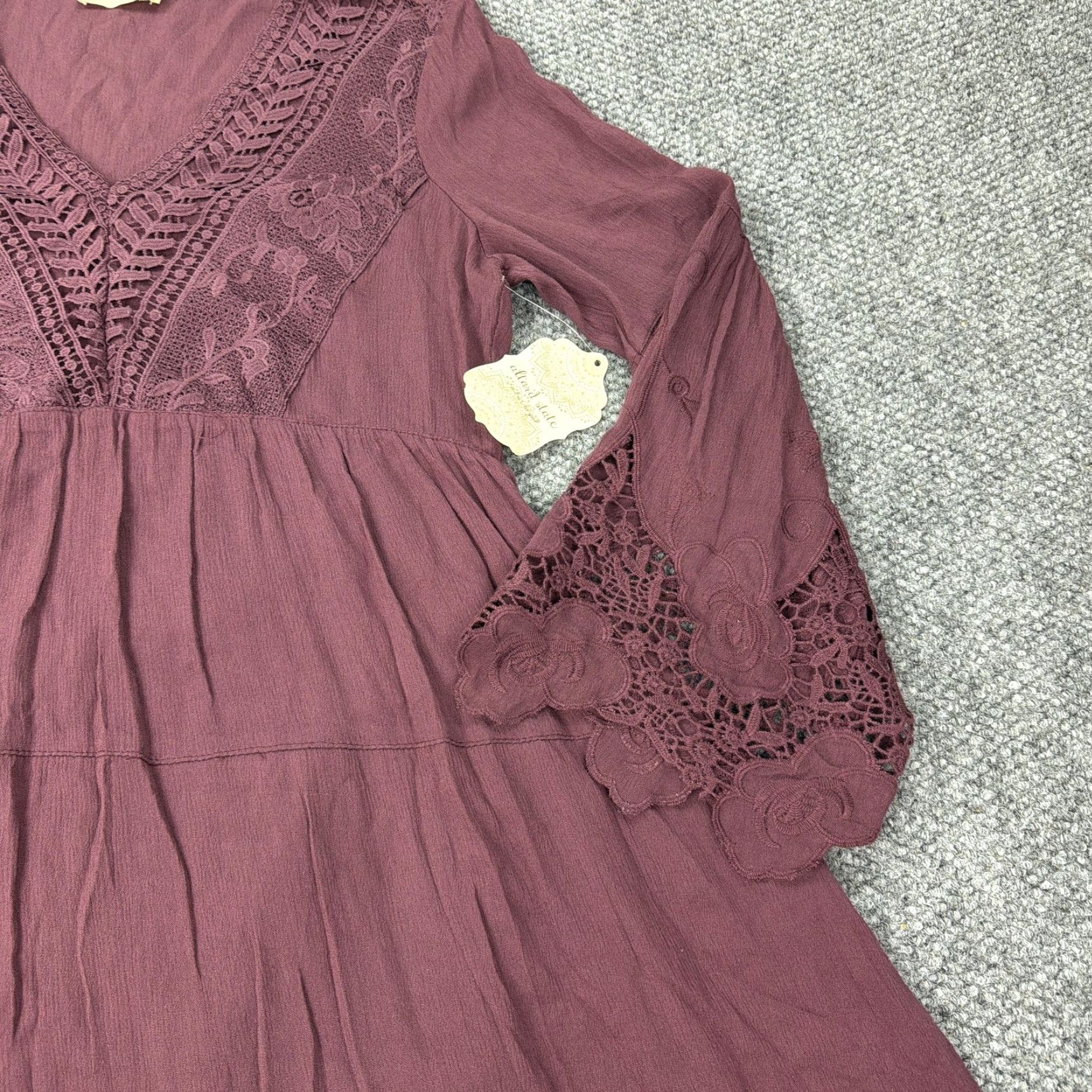Vintage Altar'd State Dress Womens M Purple Bell Sleeve Fit & Flare Mini Boho Festival V-Neck Solid Size M / US 6-8 / IT 42-44 - 3 Thumbnail