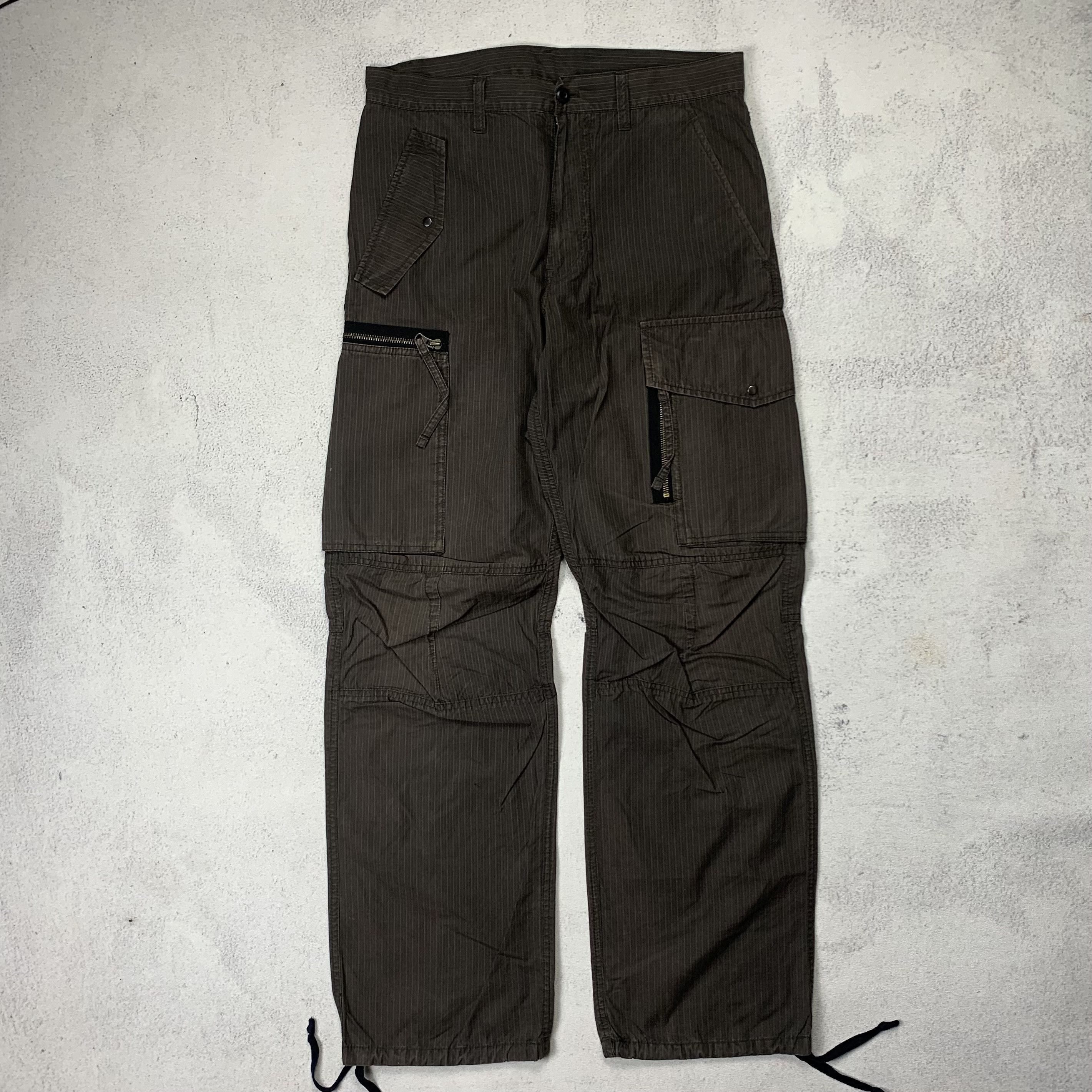 image of Ppfm Multi Pocket 3D Cargo Pants Striped in Brown, Men's (Size 30)